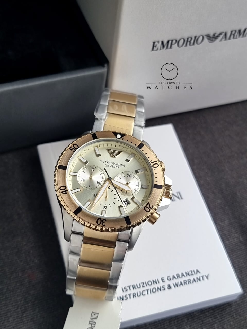 Emporio Armani Men’s Quartz Two-tone Stainless Steel Beige Dial 43mm Watch AR11606