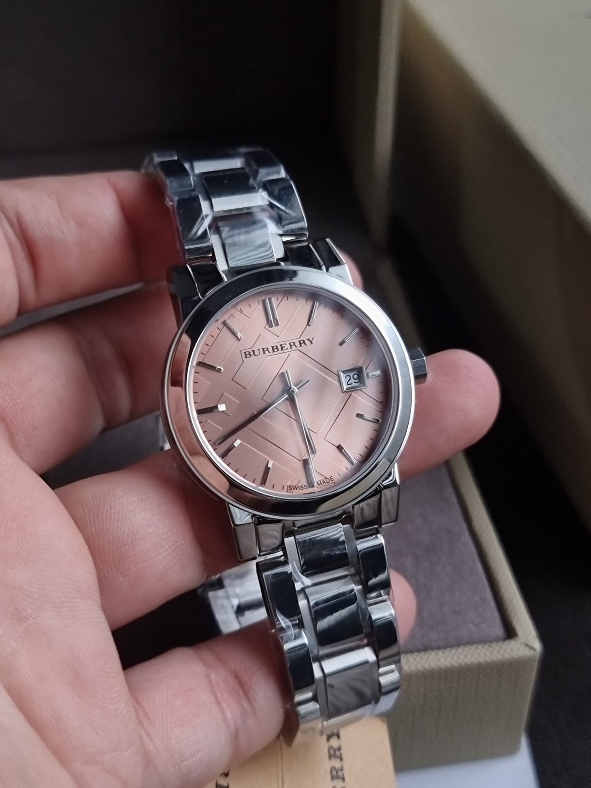 Burberry Silver Stainless Steel Pink Dial Quartz Watch for Ladies - BU9124