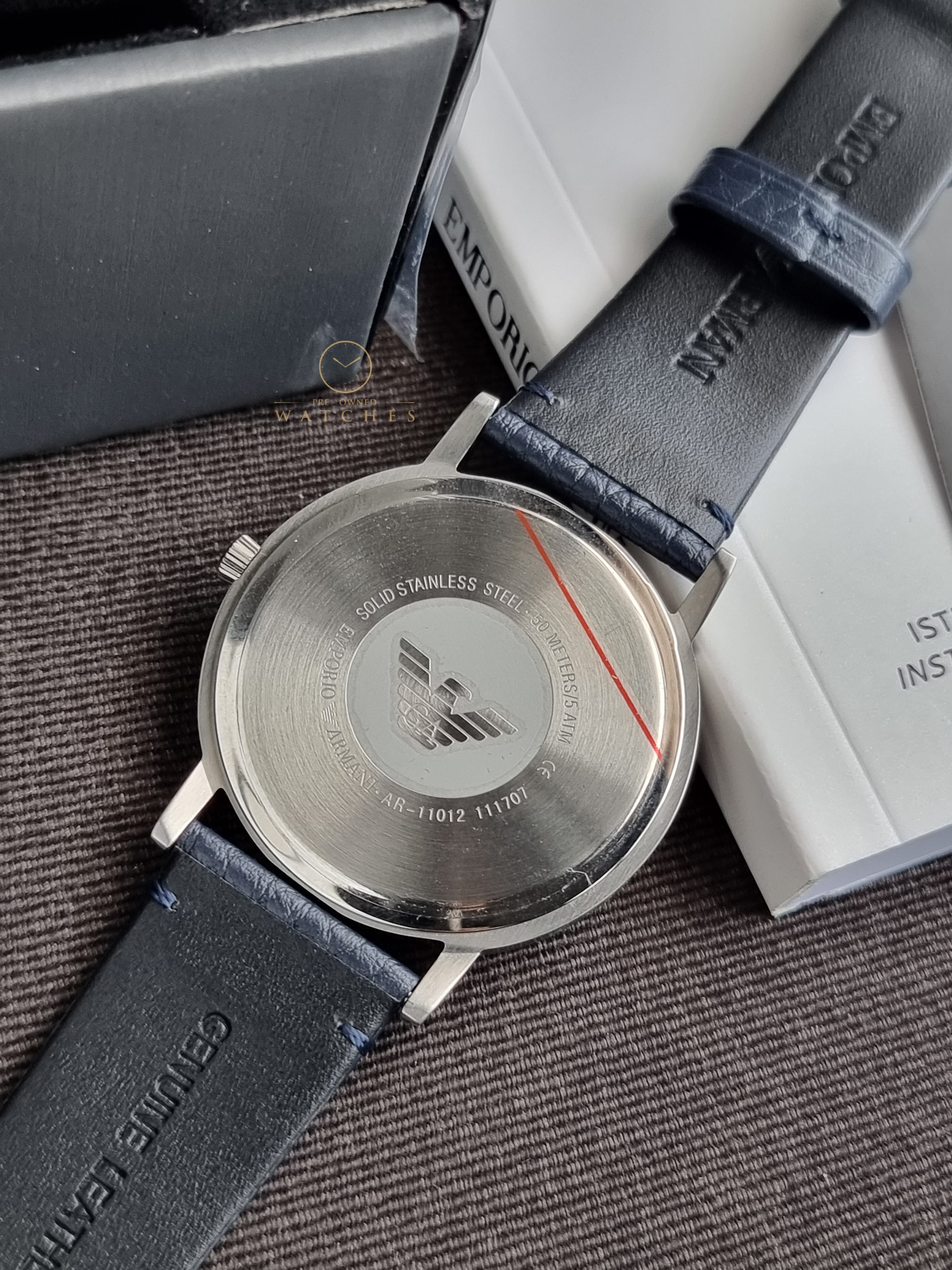 Emporio Armani Kappa Blue Leather Strap 32mm Blue Dial Quartz Watch for Ladies - AR11012