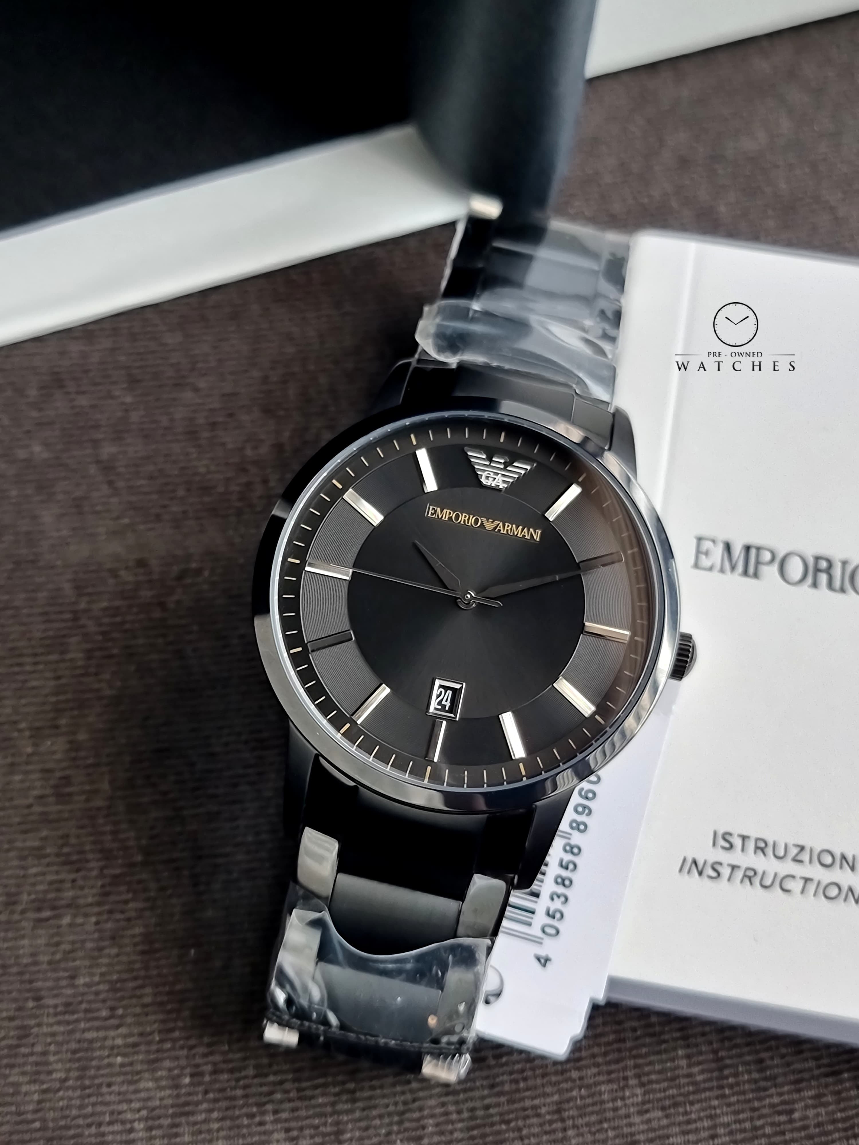 Emporio Armani Renato Quartz Black 43mm Dial Black Steel Strap Watch For Men - AR11079