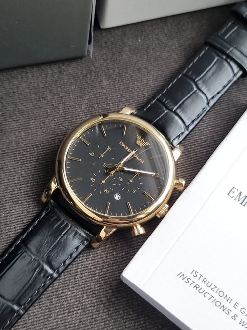 Emporio Armani Men’s Quartz Leather Strap Black Dial 46mm Watch AR1917