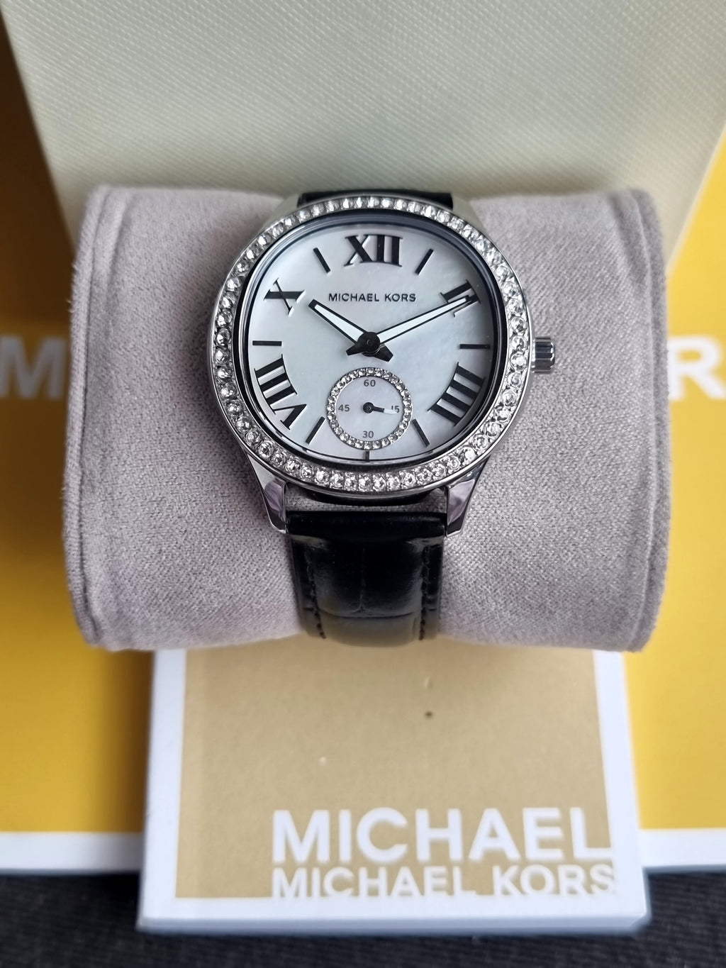 Michael Kors Sage Pave Silver-Tone and Crocodile Embossed Leather 38mm Watch MK4821