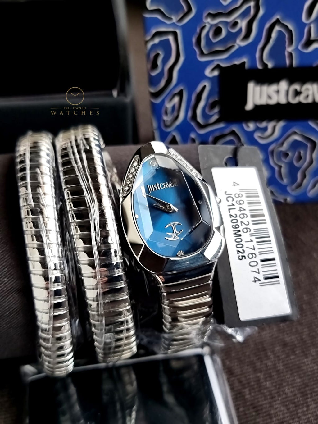 Just Cavalli Signature Snake Blue Dial Ladies Watch JC1L209M0025