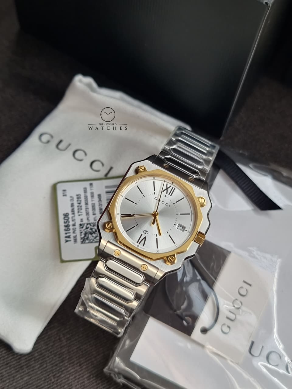 Gucci G-Flat 30mm Two Tone Stainless Steel Bracelet Watch YA166506