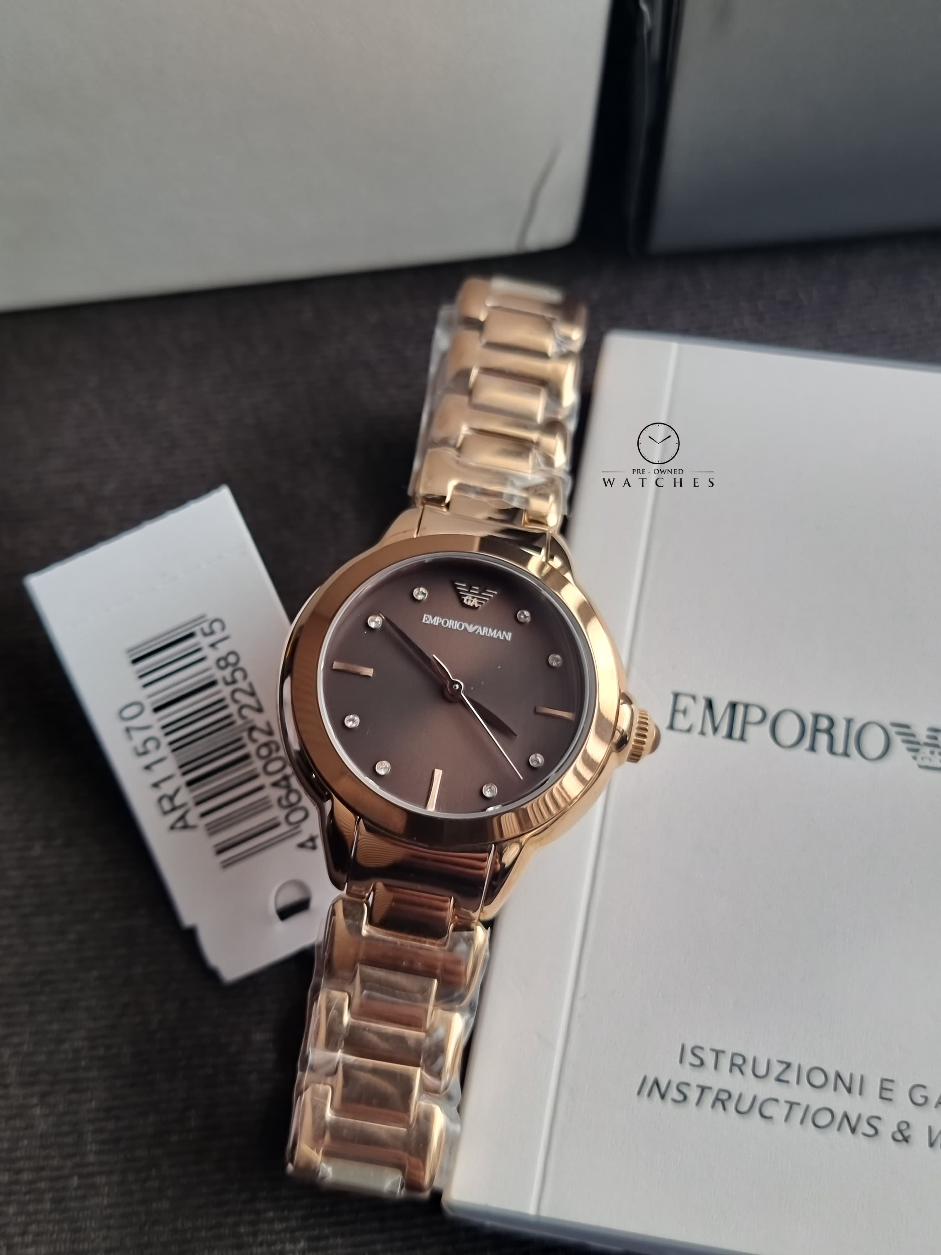Emporio Armani Women’s Quartz Rose Gold Stainless Steel Brown Dial 32mm Watch AR11570