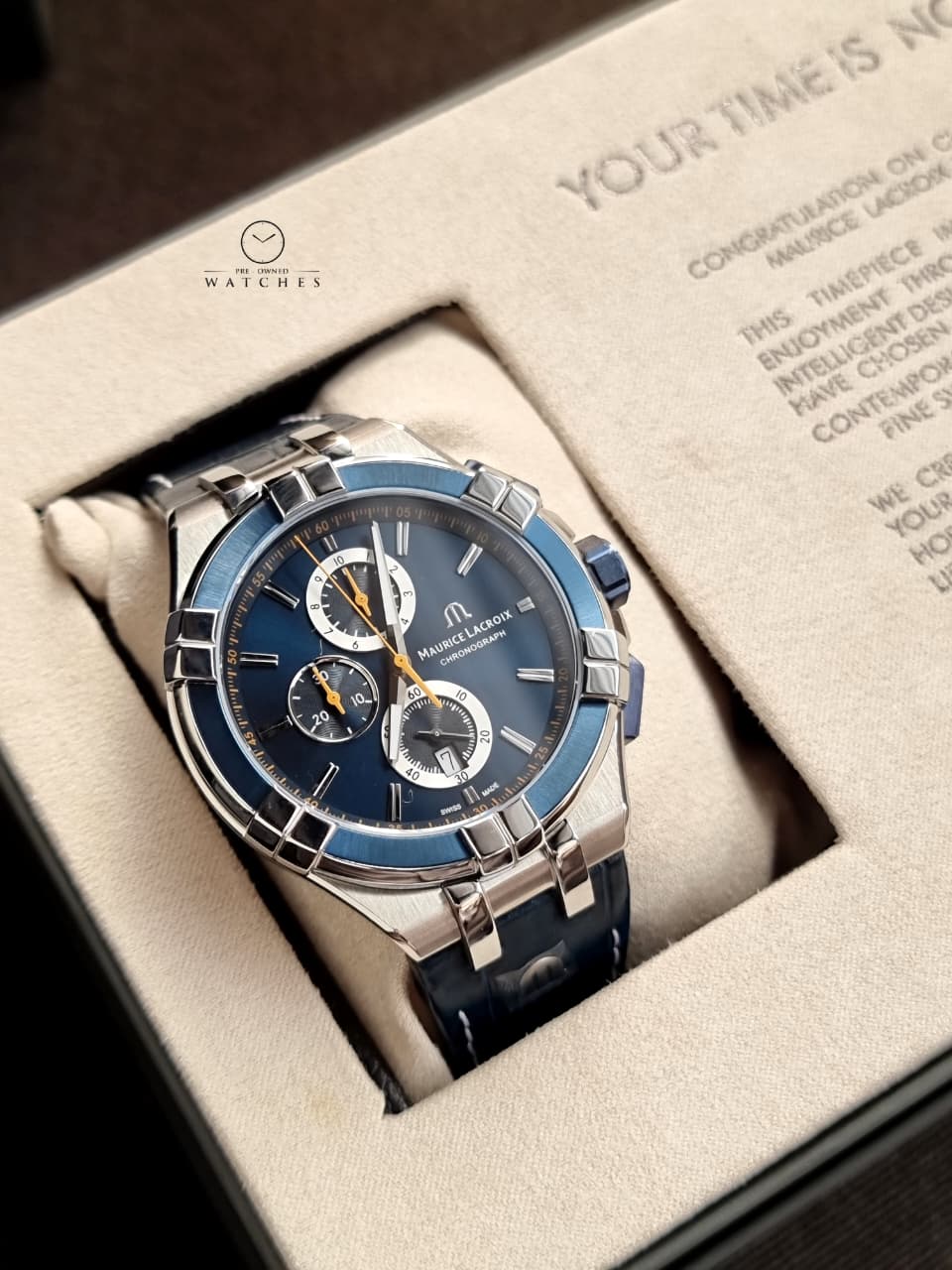 Maurice Lacroix Aikon Blue Leather Strap Blue Dial Chronograph Quartz Watch for Gents - AI1018-SS001-432-4