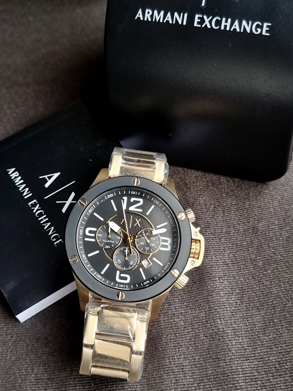 Armani Exchange Men’s Chronograph Quartz Gold Stainless Steel Black Dial 48mm Watch AX1511