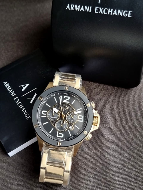 Armani Exchange Men’s Chronograph Quartz Gold Stainless Steel Black Dial 48mm Watch AX1511
