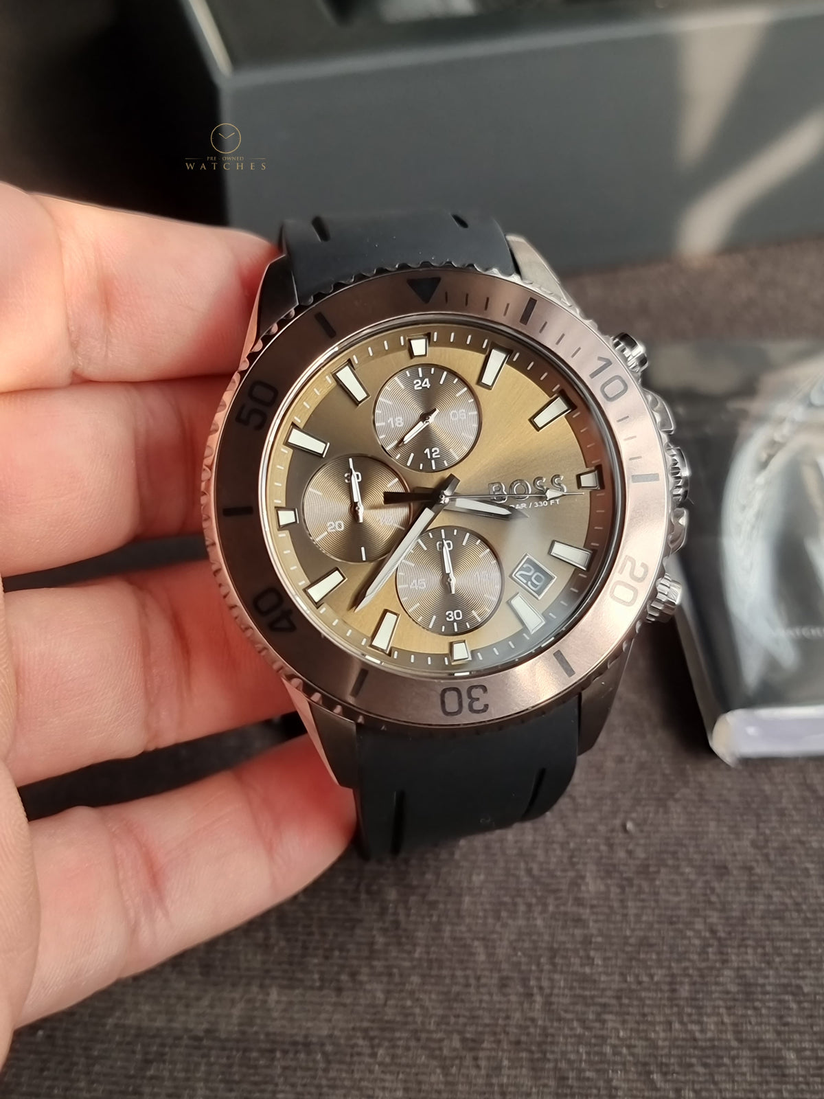 Hugo Boss Admiral Black Silicone Strap Green 46mm Dial Chronograph Quartz  Men's Watch 1513967