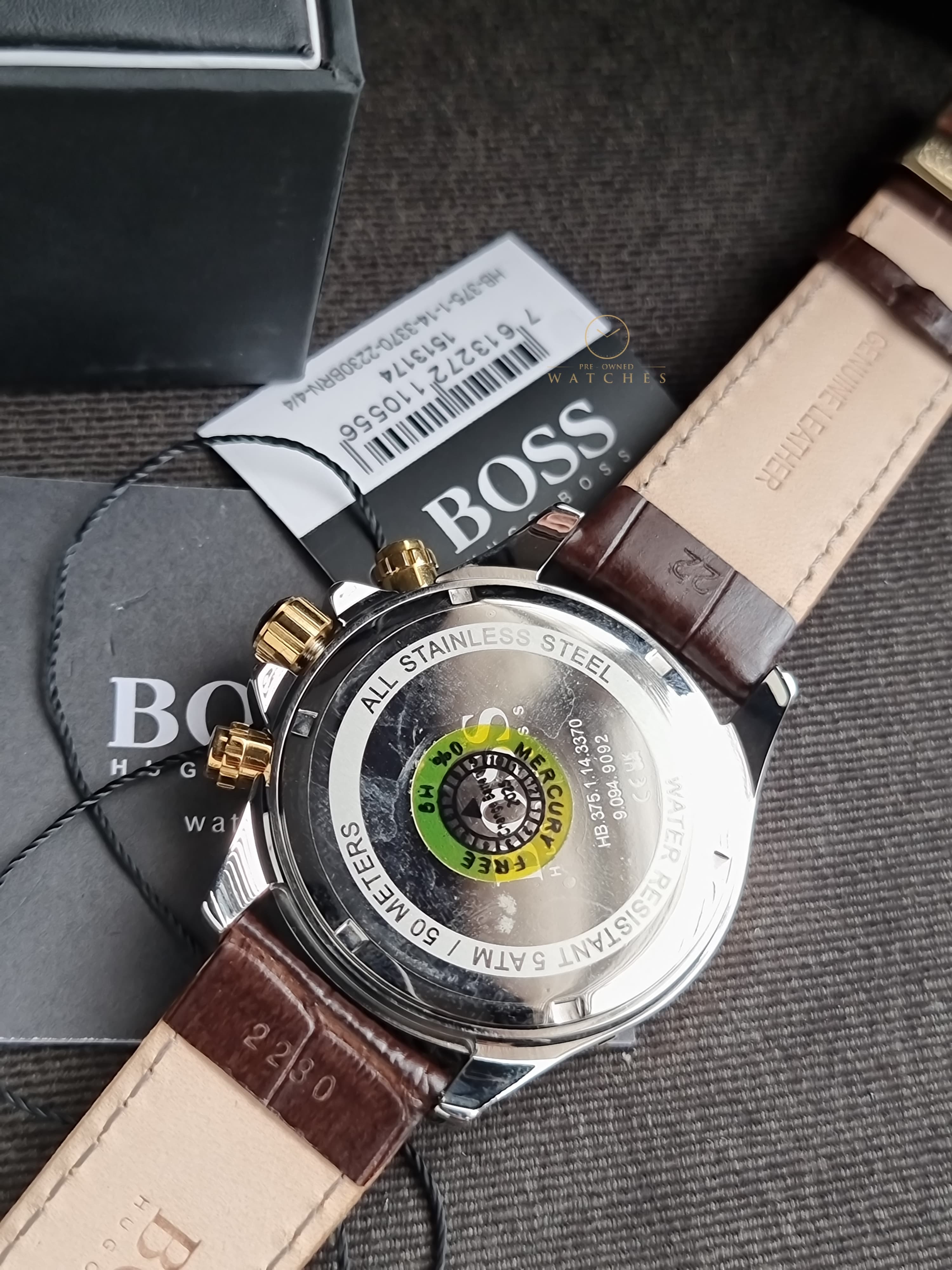HUGO BOSS Men’s Quartz Leather Strap White Dial 44mm Watch 1513174
