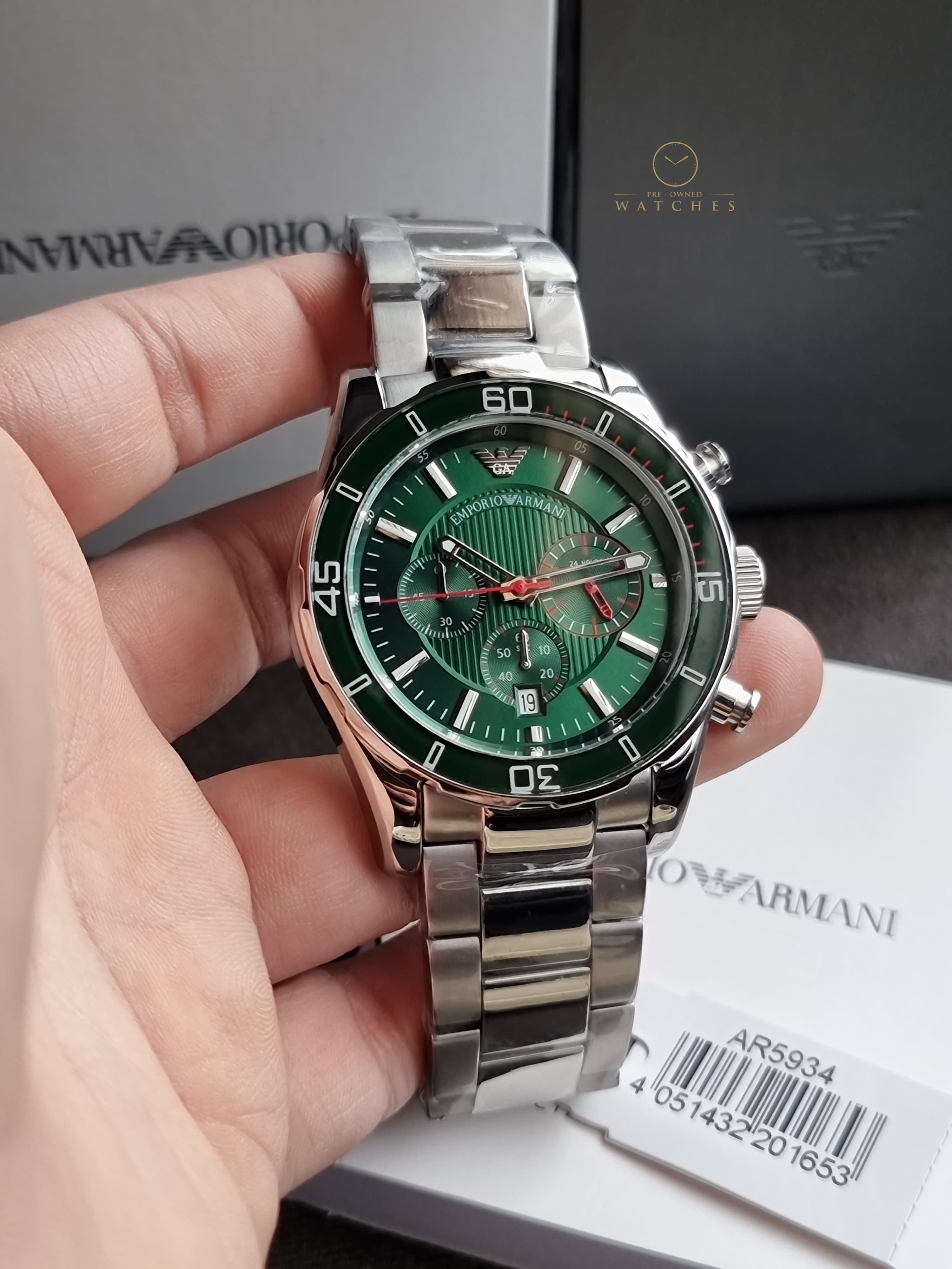 Emporio Armani Men’s Quartz Stainless Steel Green Dial 45mm Watch AR5934