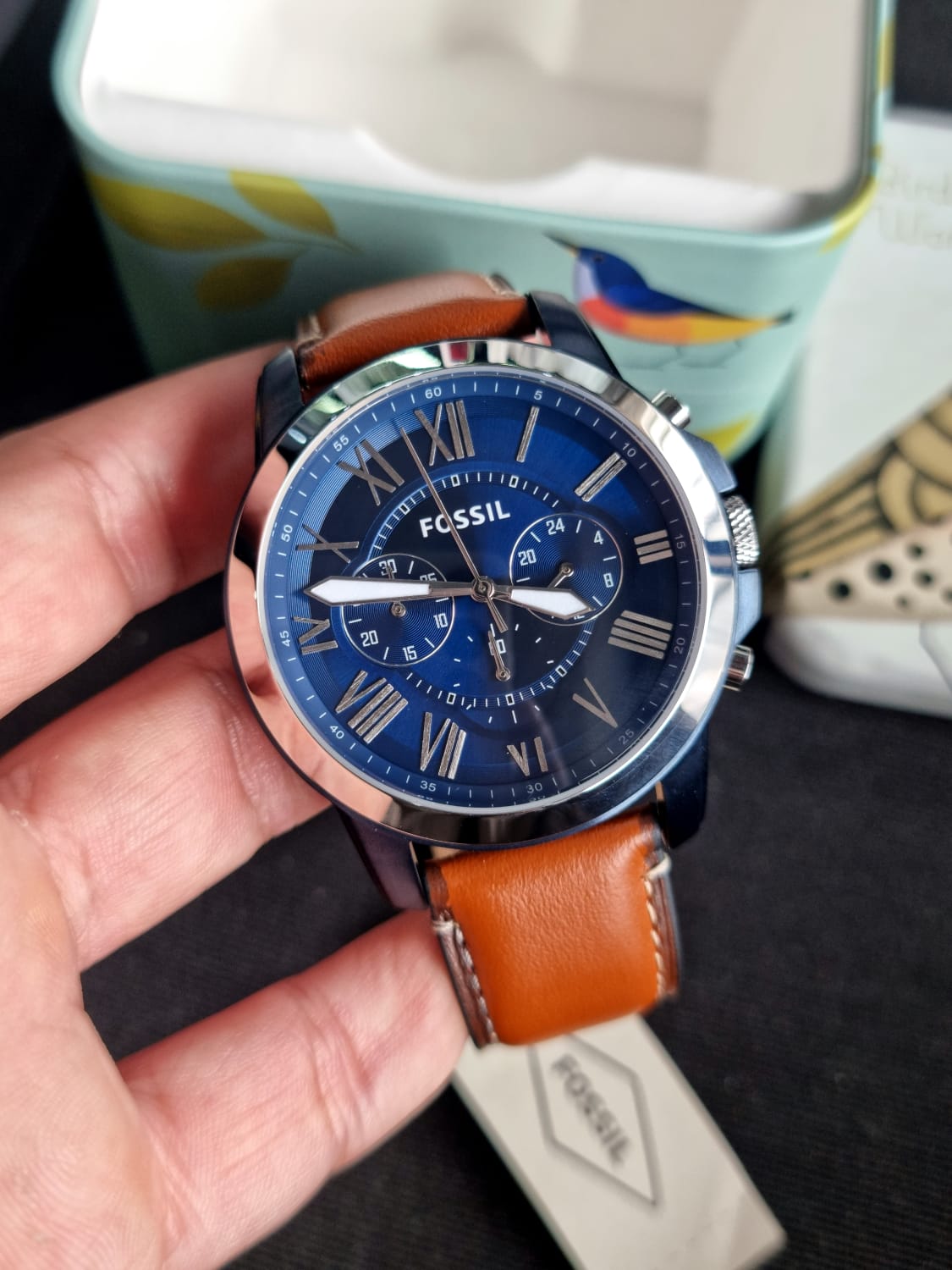 Fossil Men’s Chronograph Quartz Brown Leather Strap Blue Dial 44mm Watch FS5151