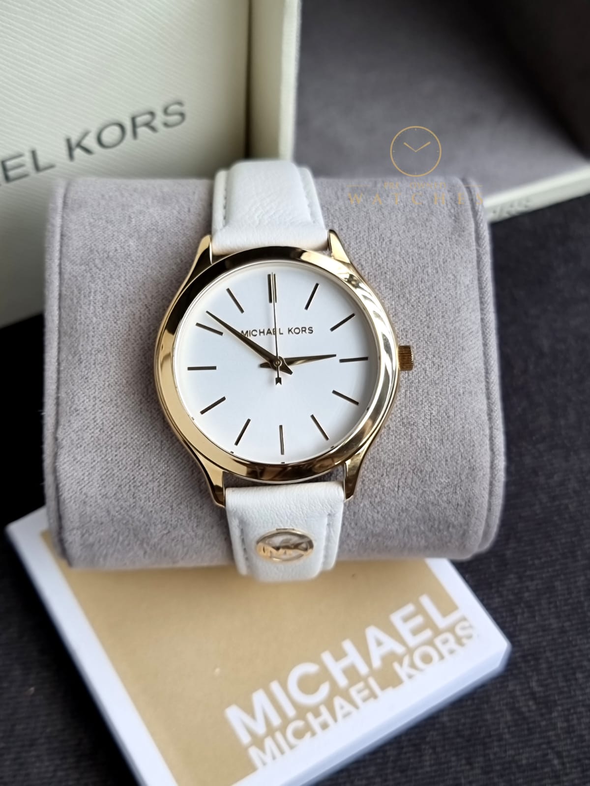 Michael Kors Leather Analog White Dial Women Watch-Mk7466