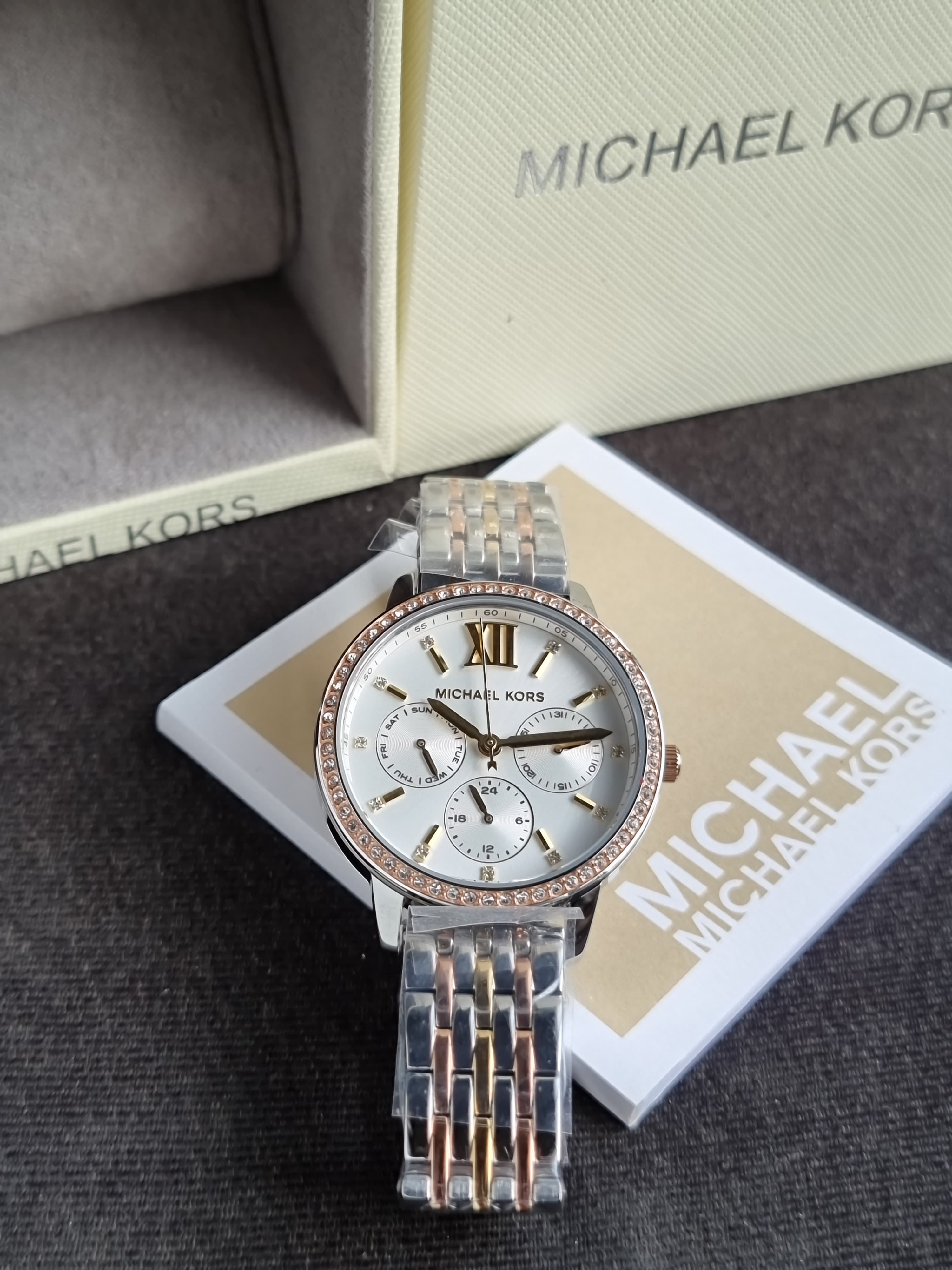 Michael Kors Women’s Quartz Three-Tone Stainless Steel Silver Dial 35mm Watch MKO1117