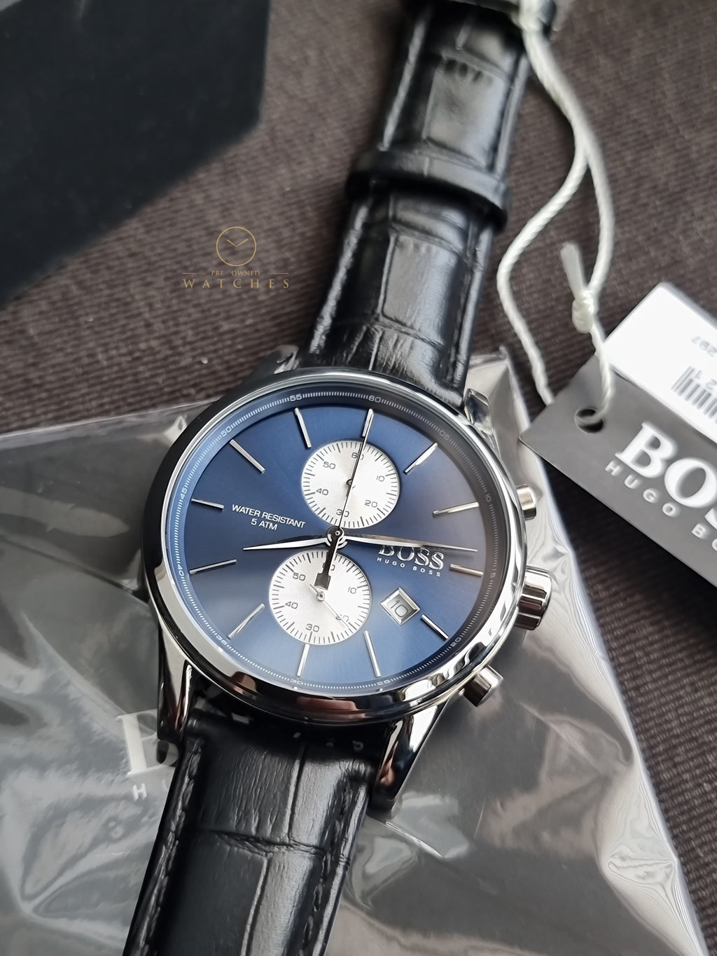 Hugo Boss Jet Chronograph Blue 41mmDial Black Leather Strap Watch for Men - 1513283