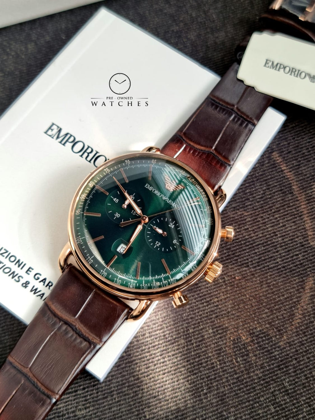 Emporio Armani Men’s Quartz Leather Strap Green Dial 43mm Watch AR11334
