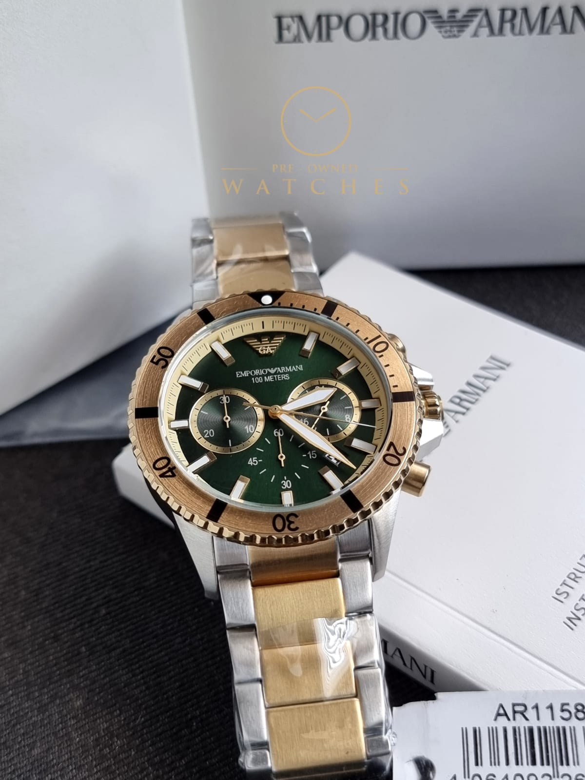 Emporio Armani Men’s Quartz Two-tone Stainless Steel Green Dial 43mm Watch AR11586