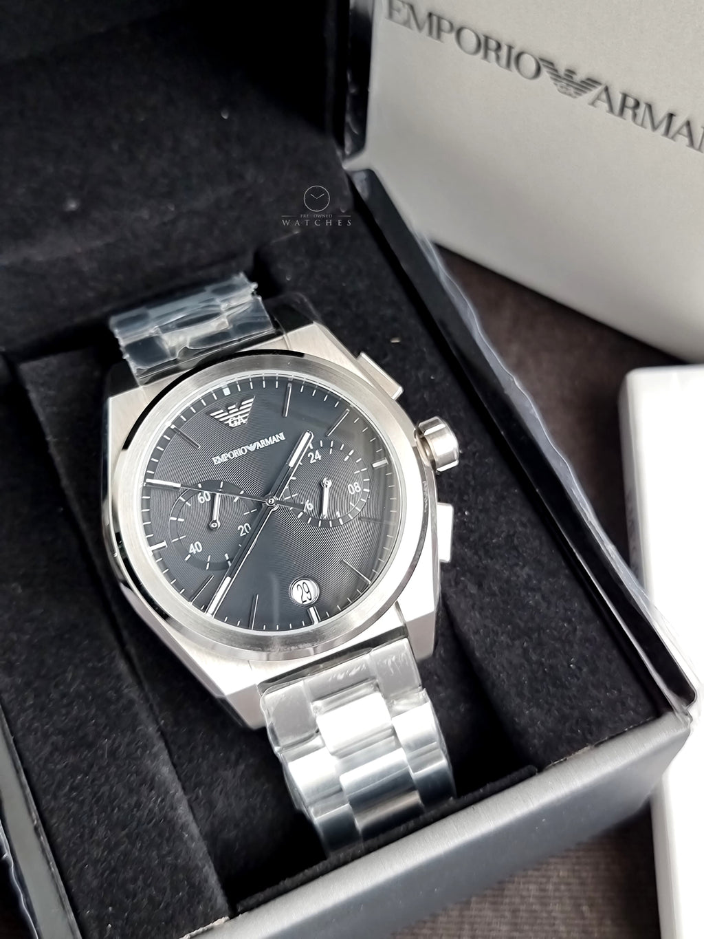Emporio Armani Men’s Quartz Silver Stainless Steel Black Dial 43mm Watch AR11560