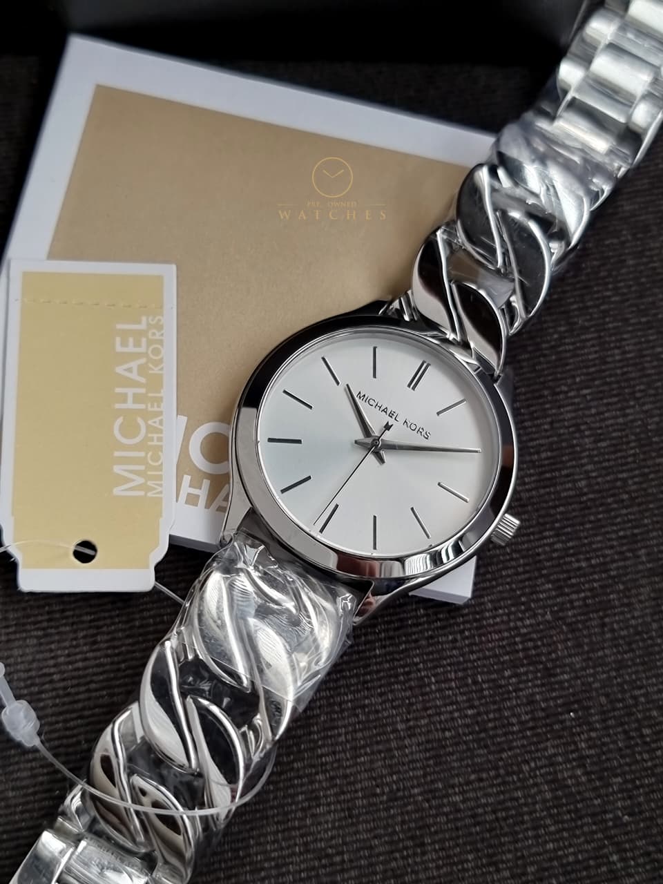 Michael Kors Runway Three-Hand 37mm Silver Dial Silver Steel Strap Watch for Women - MK7474