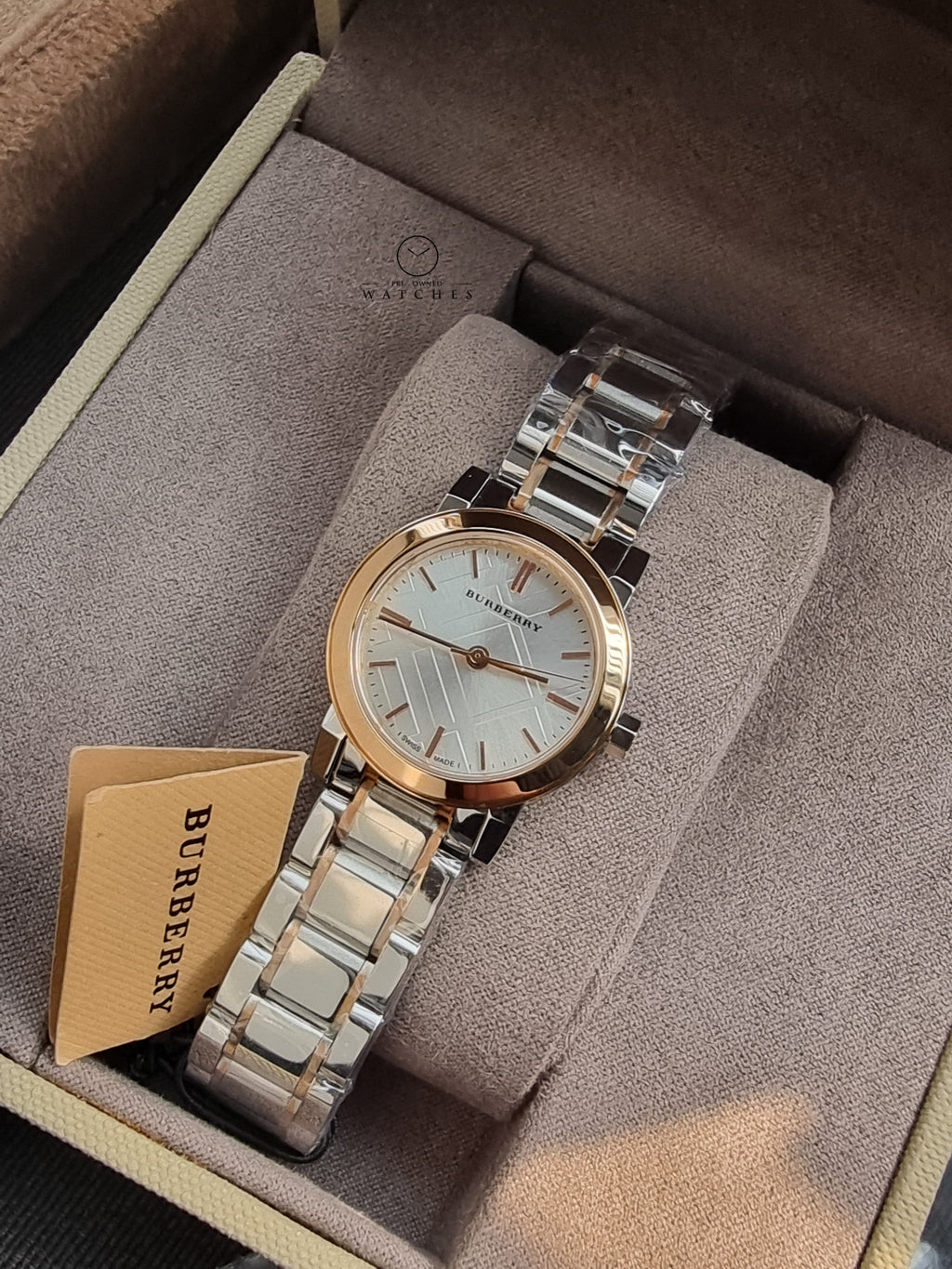 Burberry Ladies Swiss Made Stainless Steel Two-Tone Silver Dial 26mm Watch BU9205