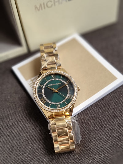 Michael Kors Gold Stainless Steel Green Dial Quartz 33mm Women's Watch MK4737