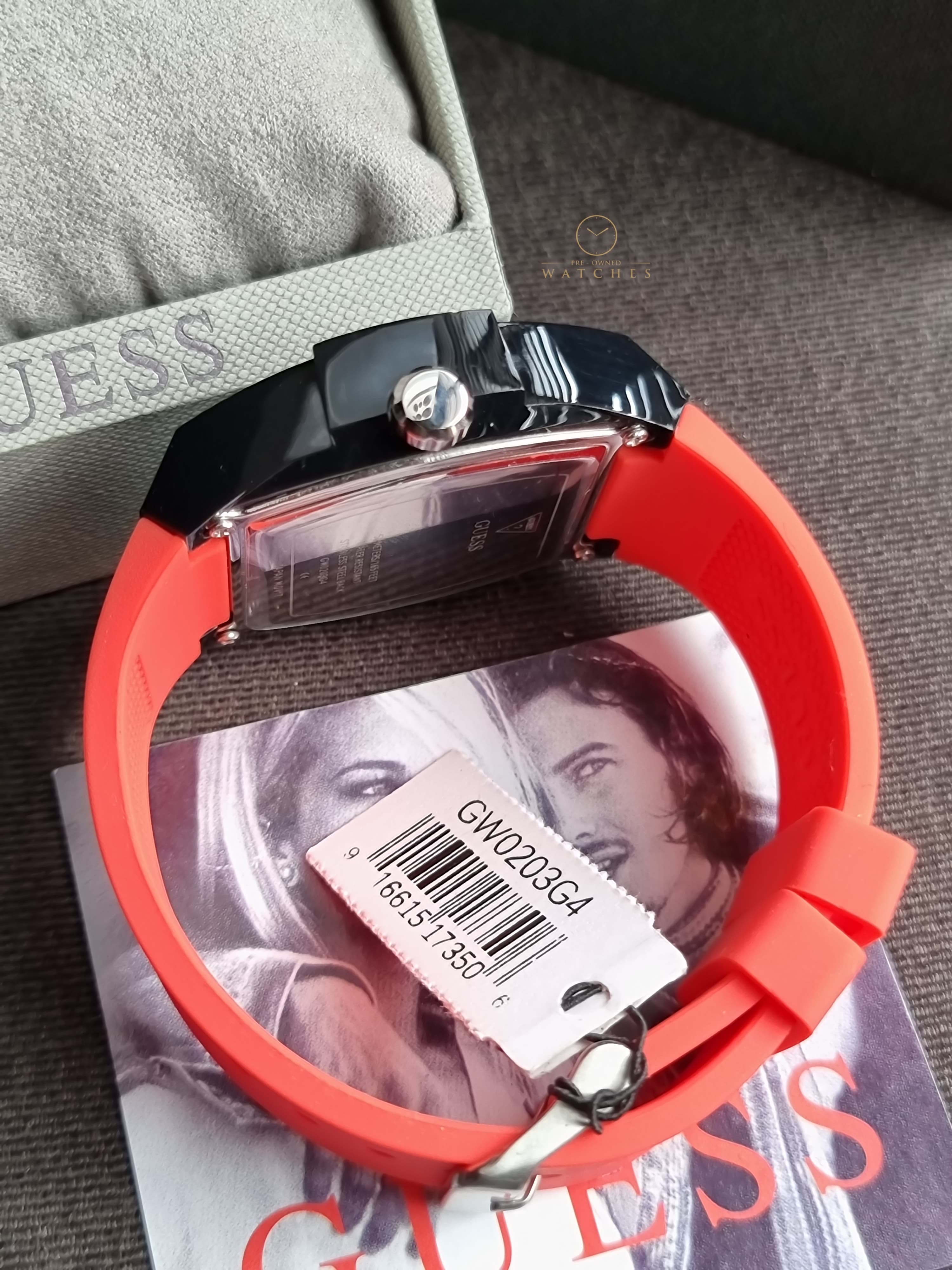 Guess Phoenix Black Silicone Strap Red Dial Quartz Watch for Gents - GW0203G4