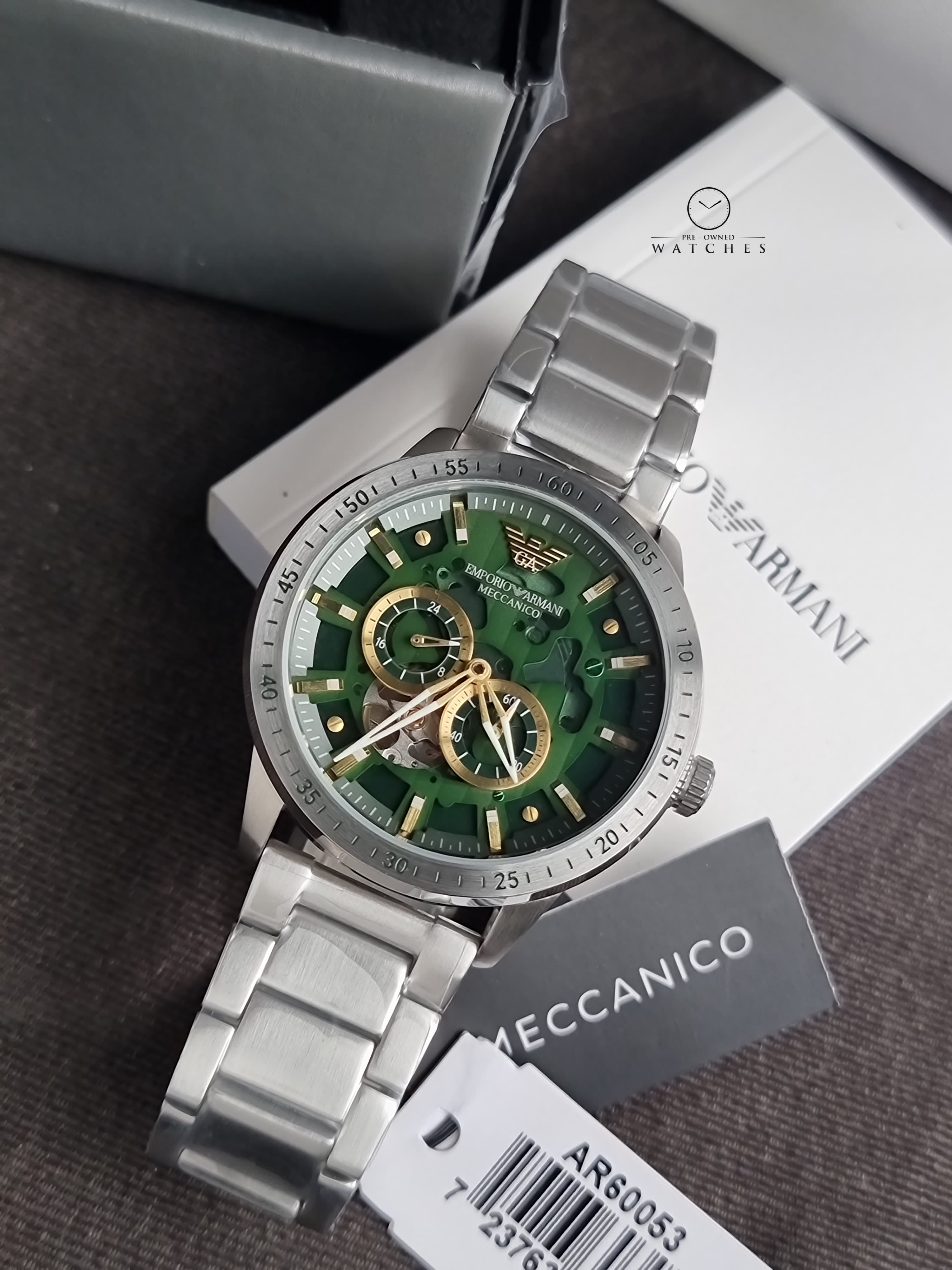 Emporio Armani Men’s Automatic Silver Stainless Steel Green Dial 43mm Watch AR60053