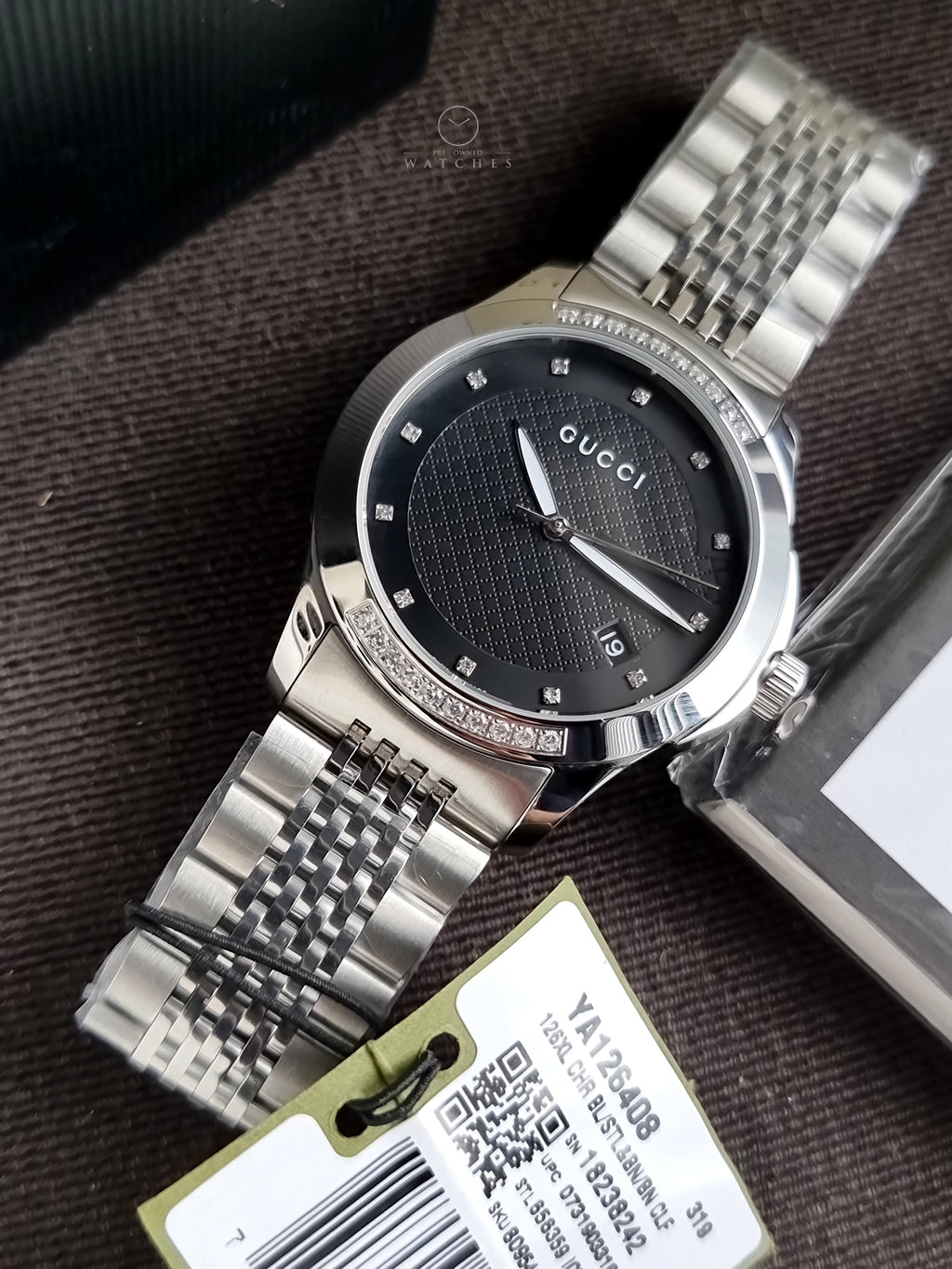 Gucci Men’s Swiss Made Quartz Silver Stainless Steel Black Dial 38mm Watch YA126408