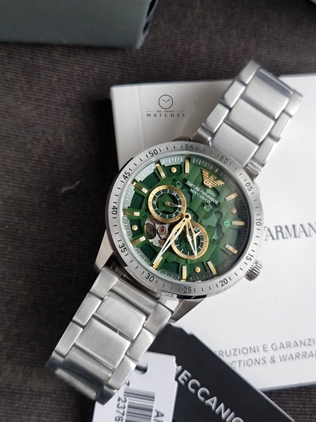 Emporio Armani Men’s Automatic Silver Stainless Steel Green Dial 43mm Watch AR60053