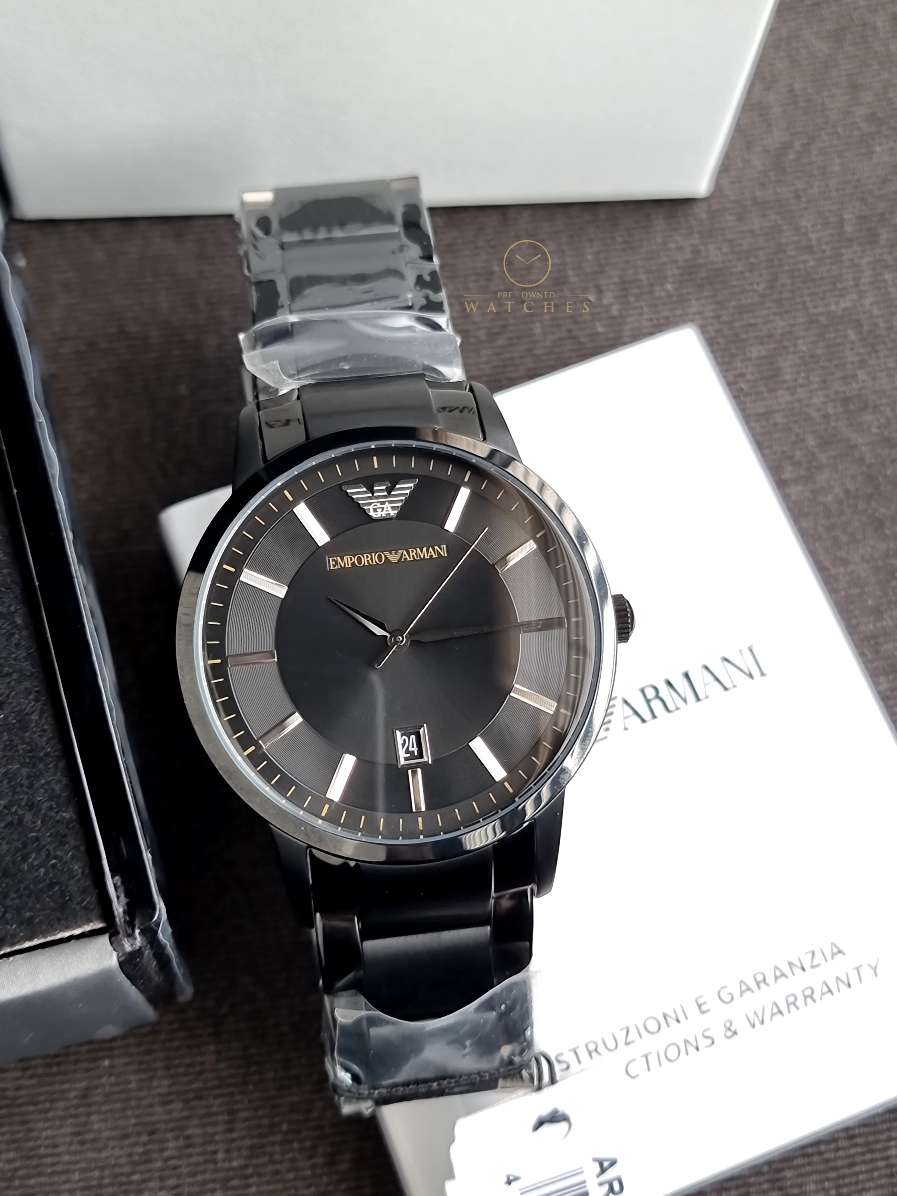 Emporio Armani Renato Quartz Black 43mm Dial Black Steel Strap Watch For Men - AR11079