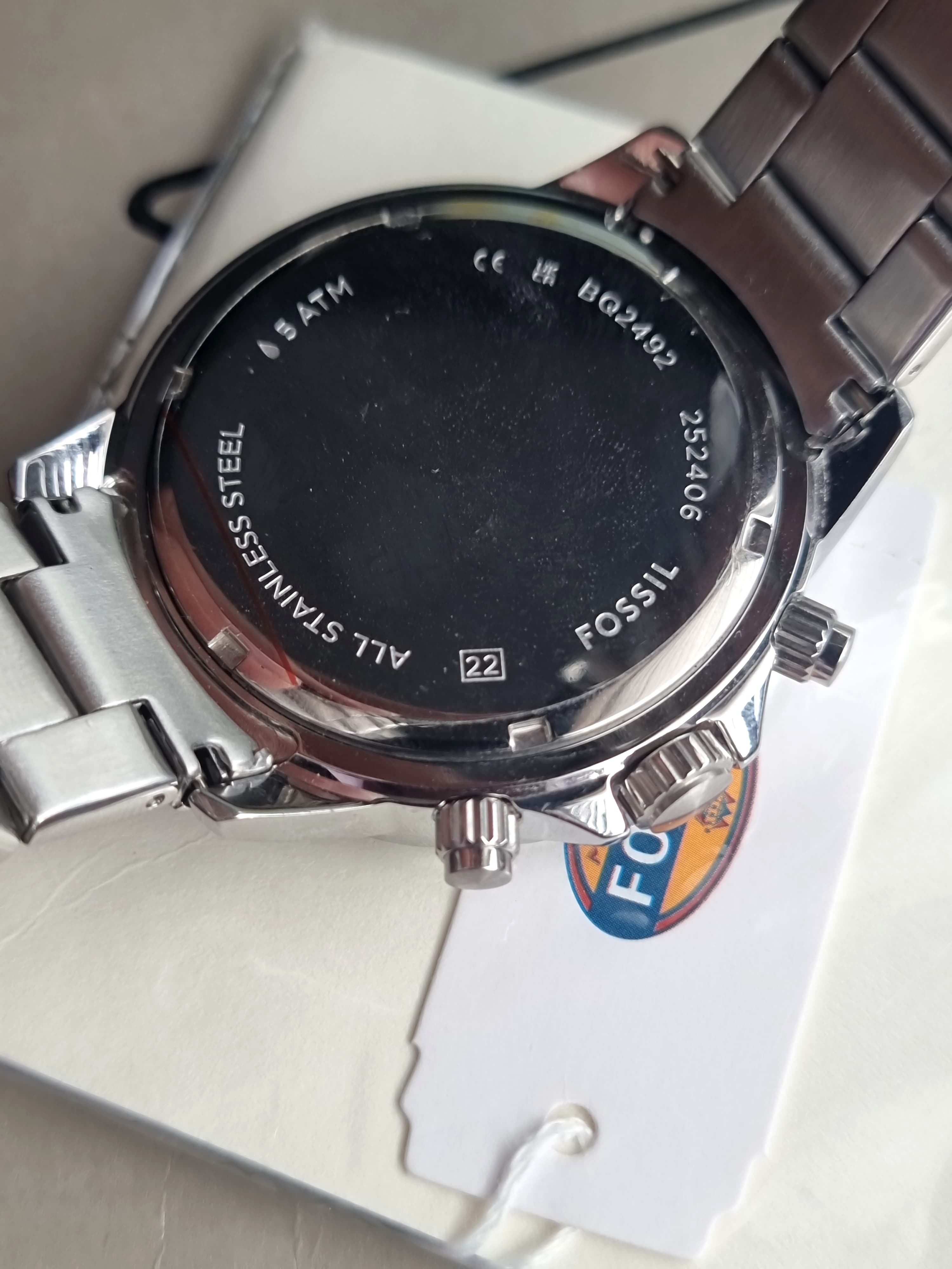 Fossil Bannon Multifunction Silver Stainless Steel Green Dial Chronograph Quartz Watch for Gents - BQ2492