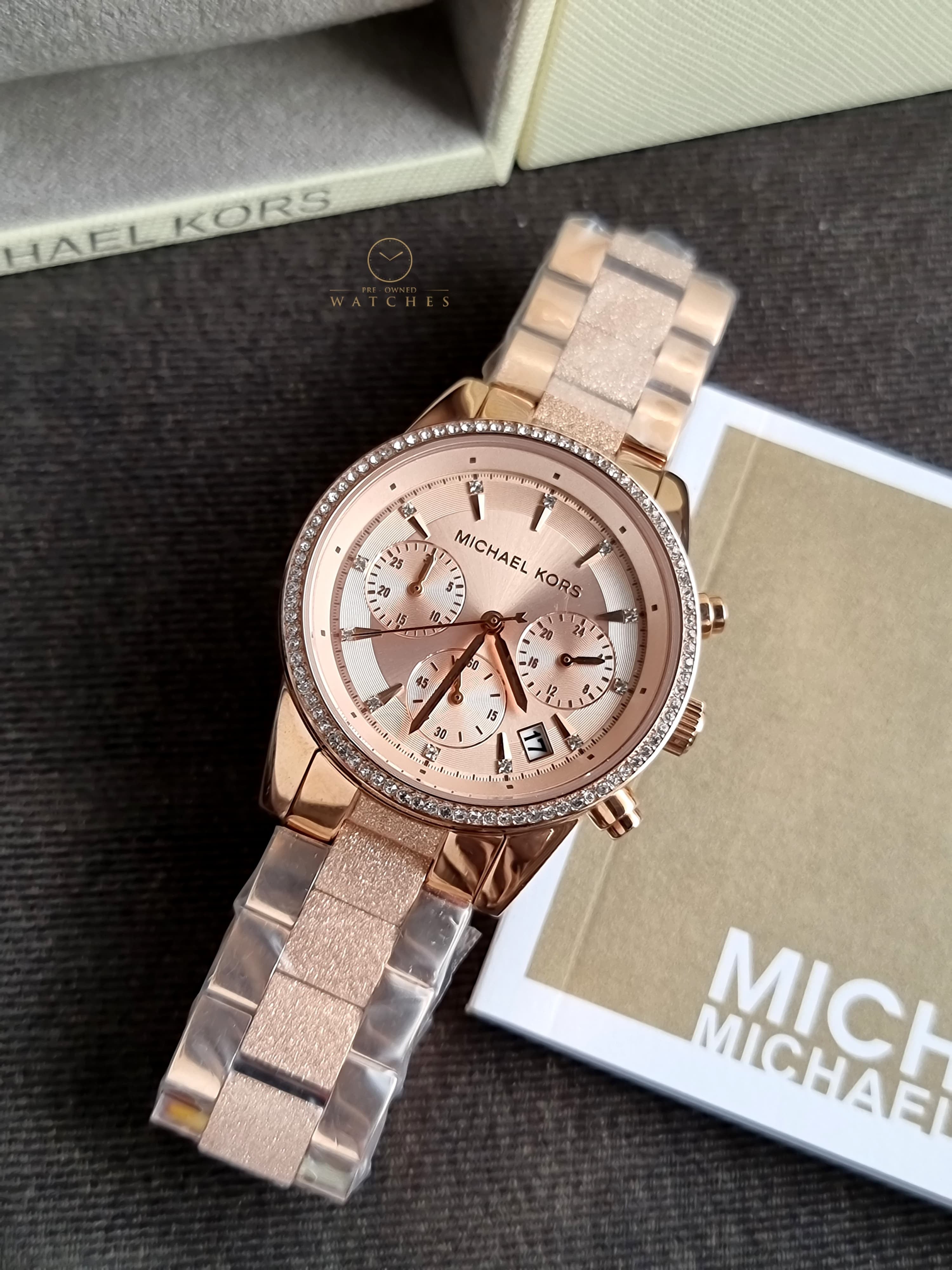 Michael Kors Ritz Rose Gold Stainless Steel Rose Gold 37mm Dial Chronograph Quartz Watch for Ladies - MK6598