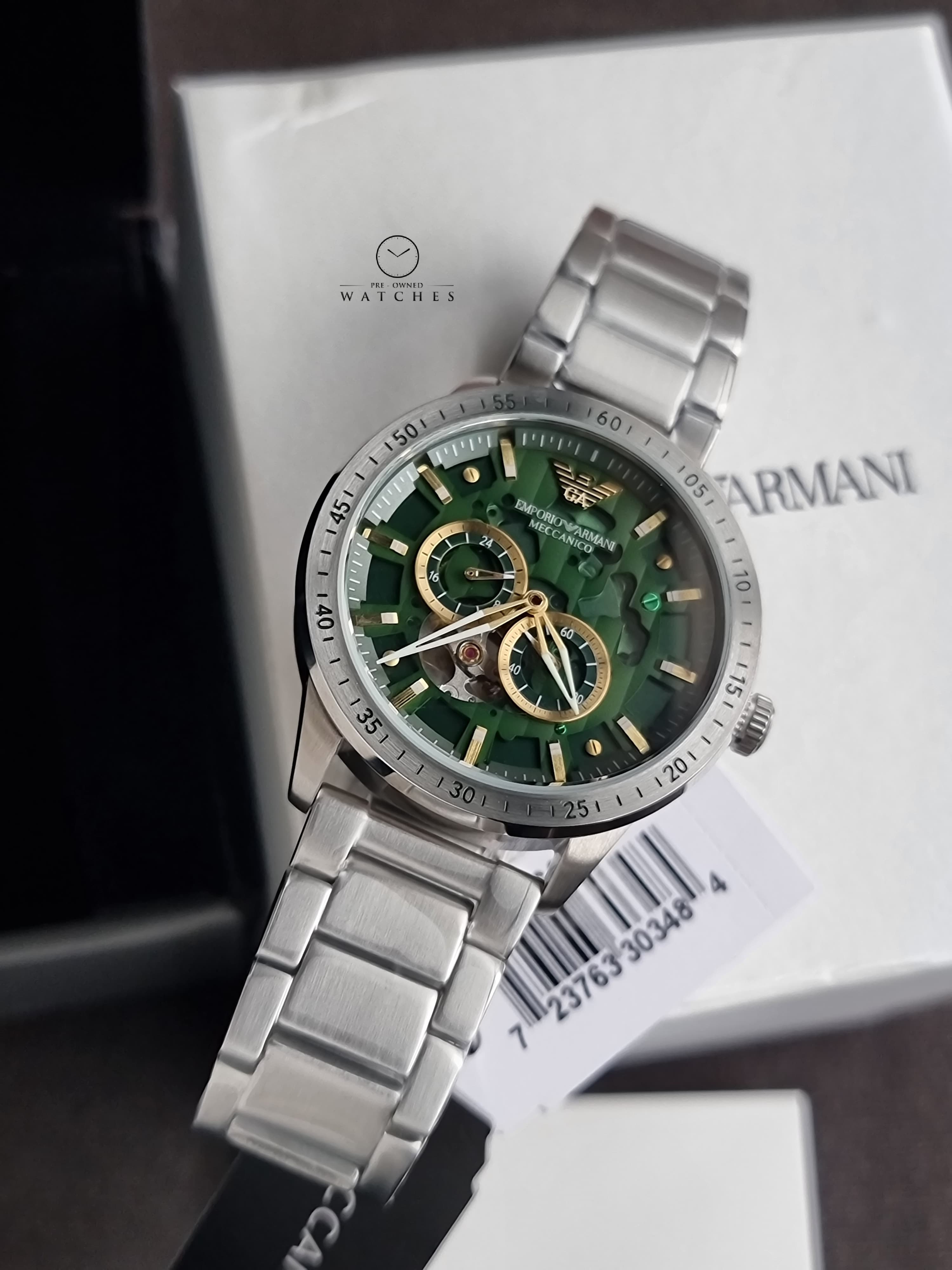 Emporio Armani Men’s Automatic Silver Stainless Steel Green Dial 43mm Watch AR60053