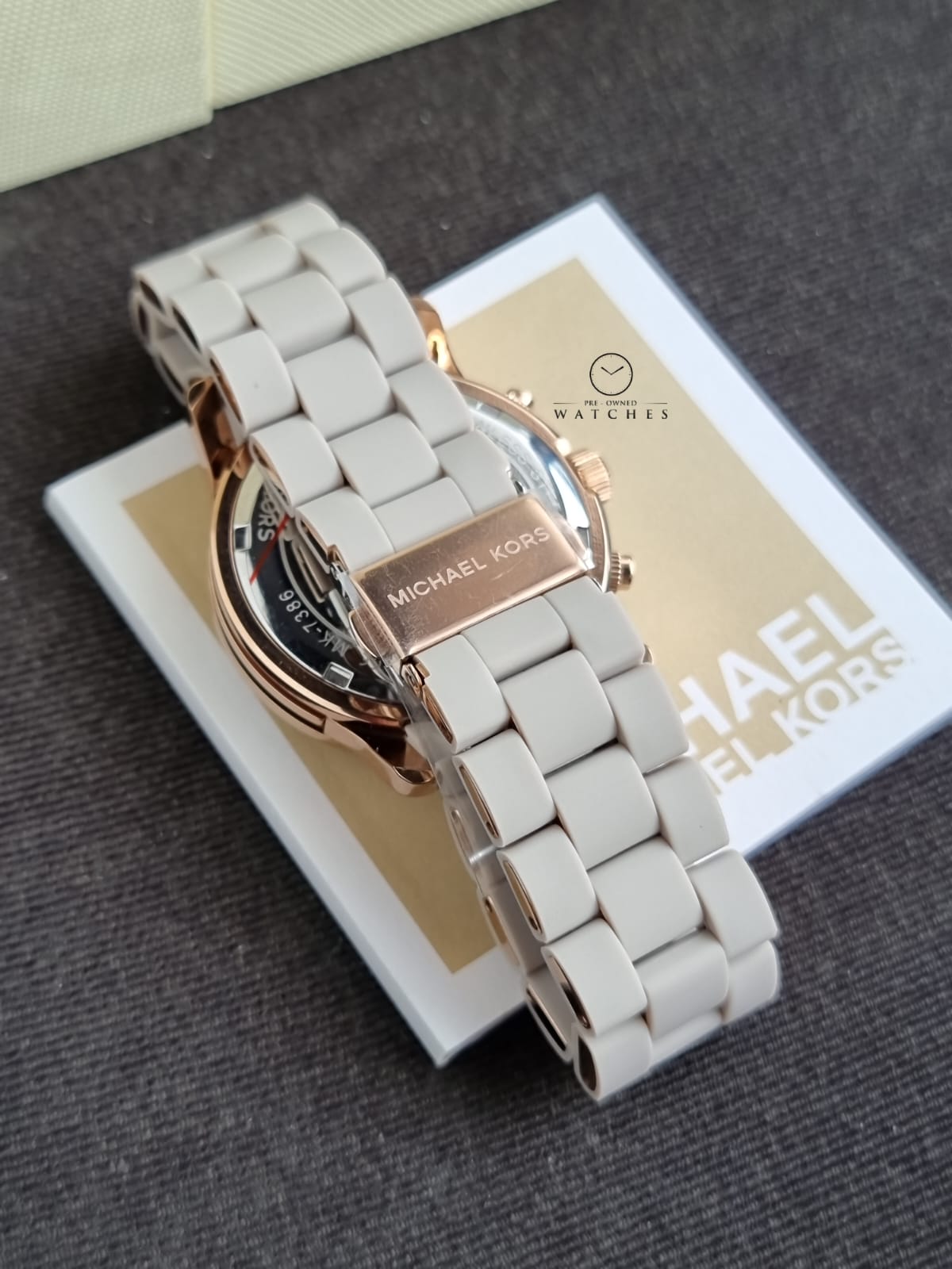 Michael Kors Runway Chronograph 38mm Rose Gold-Tone Mk7386 Stainless Steel and white Silicone Watch