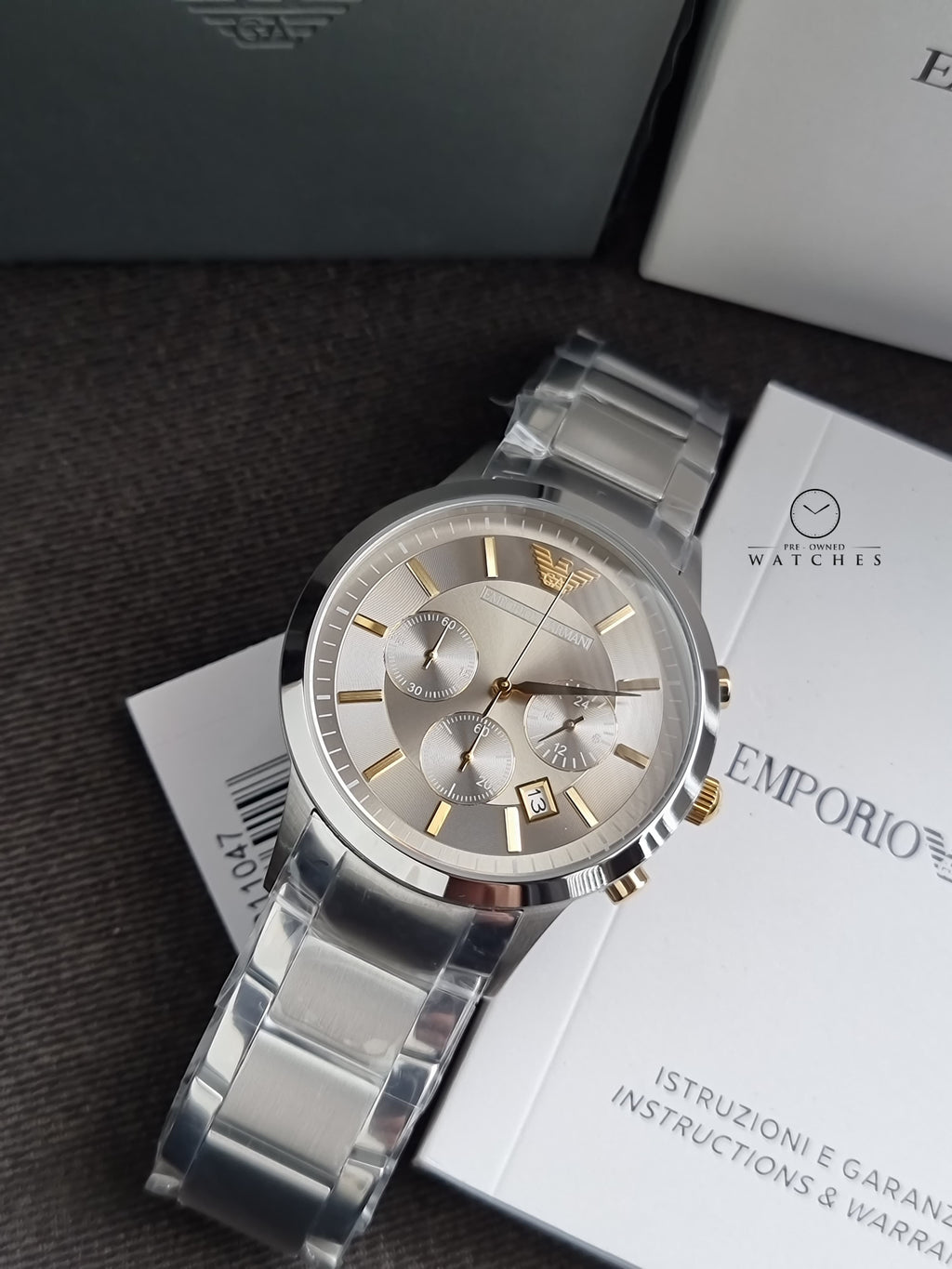 Emporio Armani Classic Silver Stainless Steel Grey Dial Chronograph Quartz Men's Watch  AR11047
