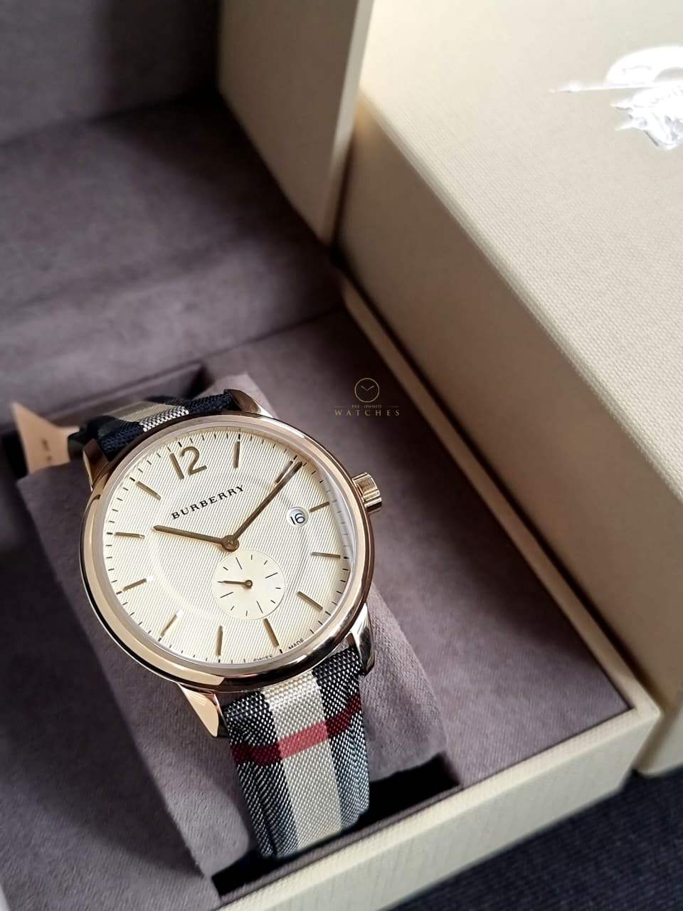 Burberry Unisex Swiss Made Leather Strap Gold Dial 40mm Watch BU10001