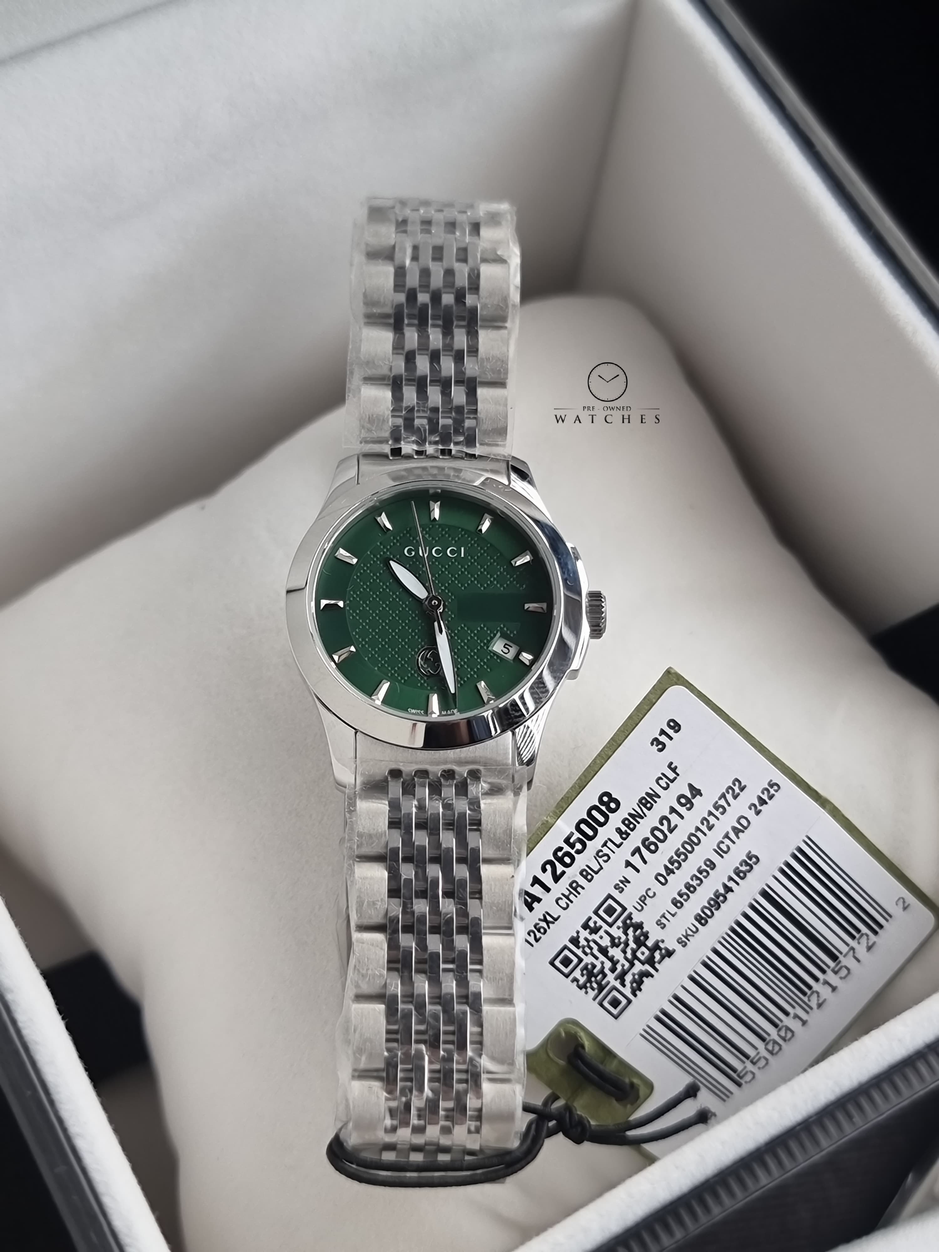 Gucci Women’s Swiss Made Quartz Stainless Steel Green Dial 27mm Watch YA1265008