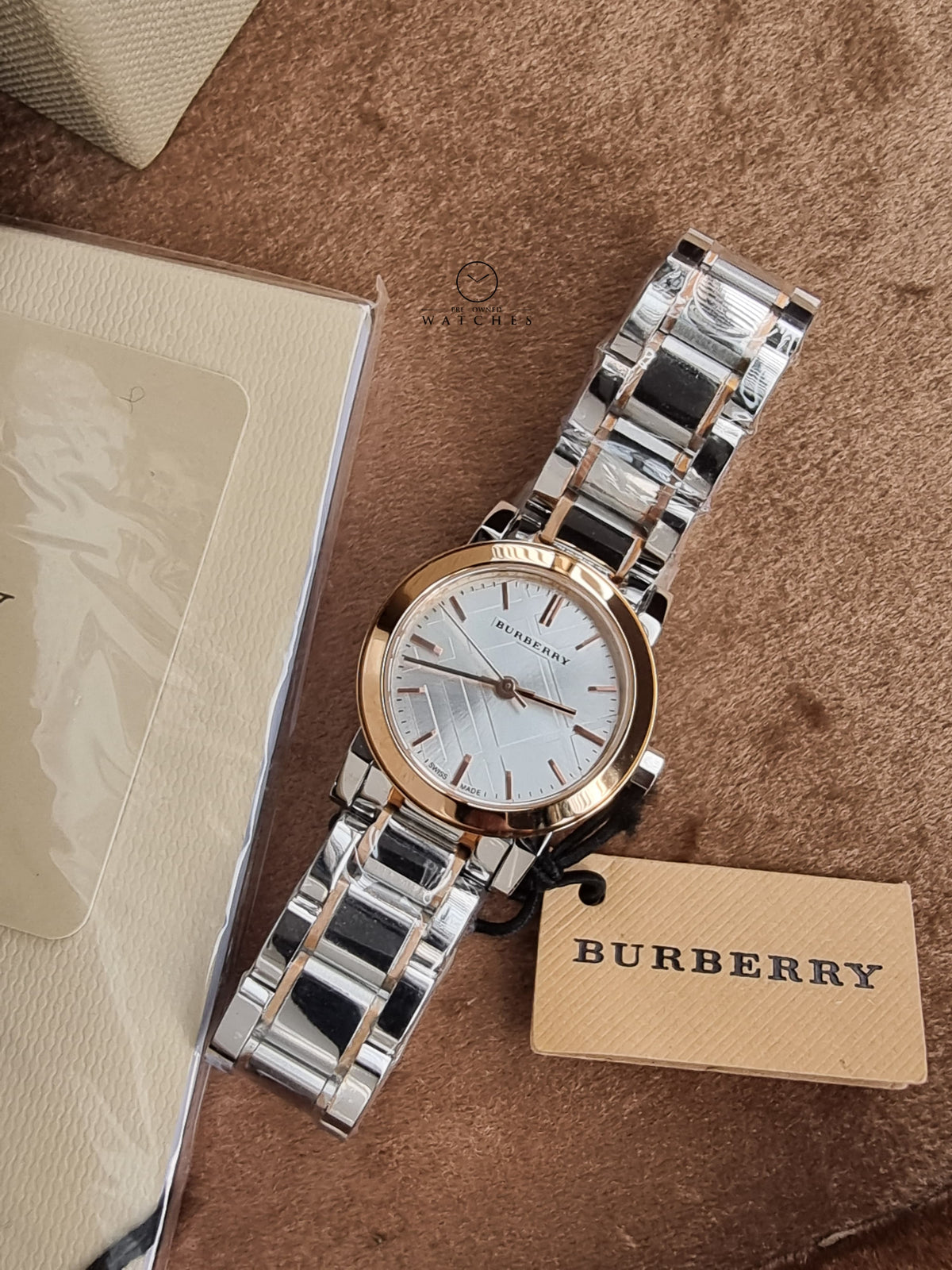 Burberry Ladies Swiss Made Stainless Steel Two-Tone Silver Dial 26mm Watch BU9205
