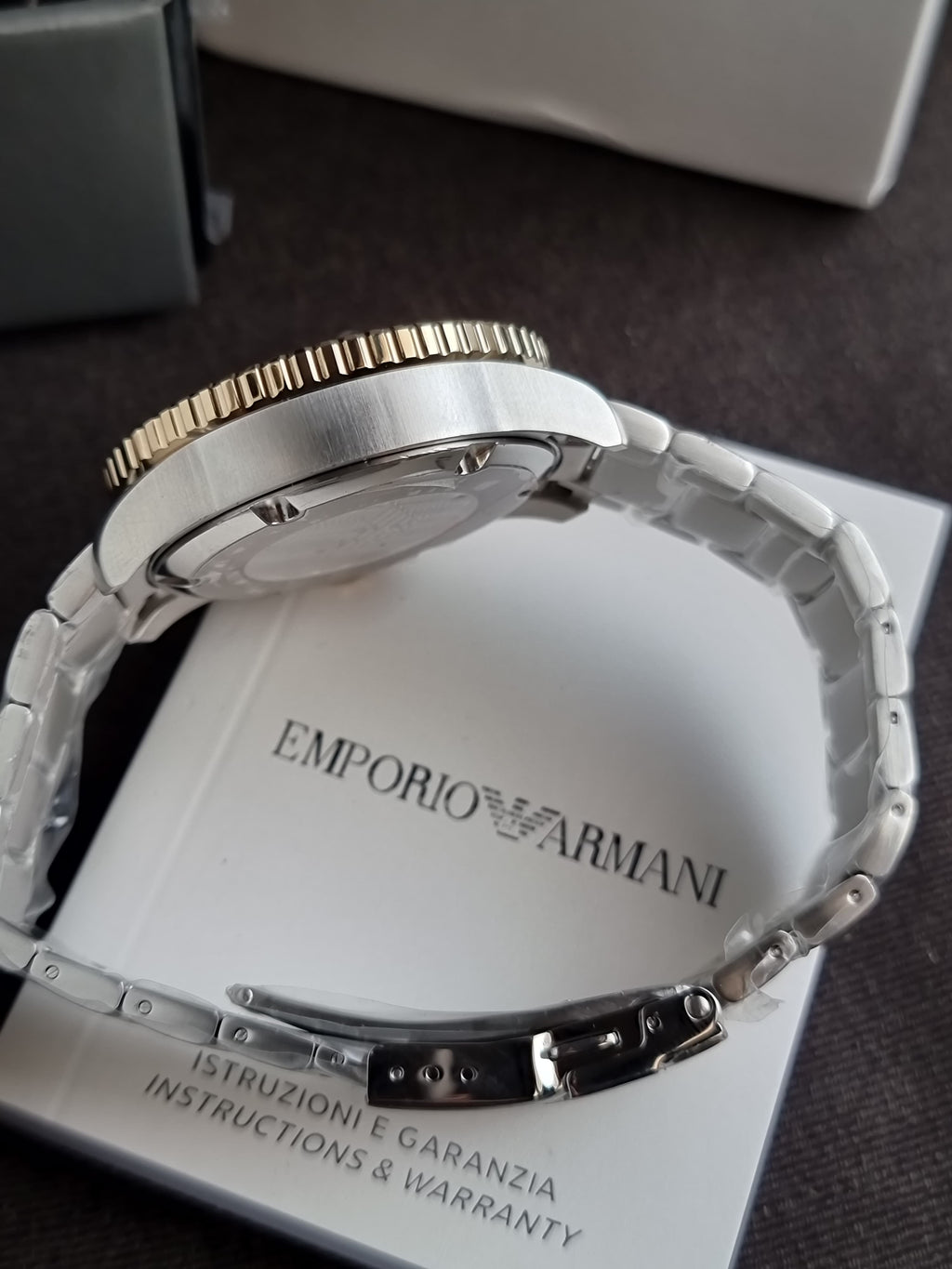 Emporio Armani Two-tone Stainless Steel Black Dial Quartz Watch for Gents - A11680