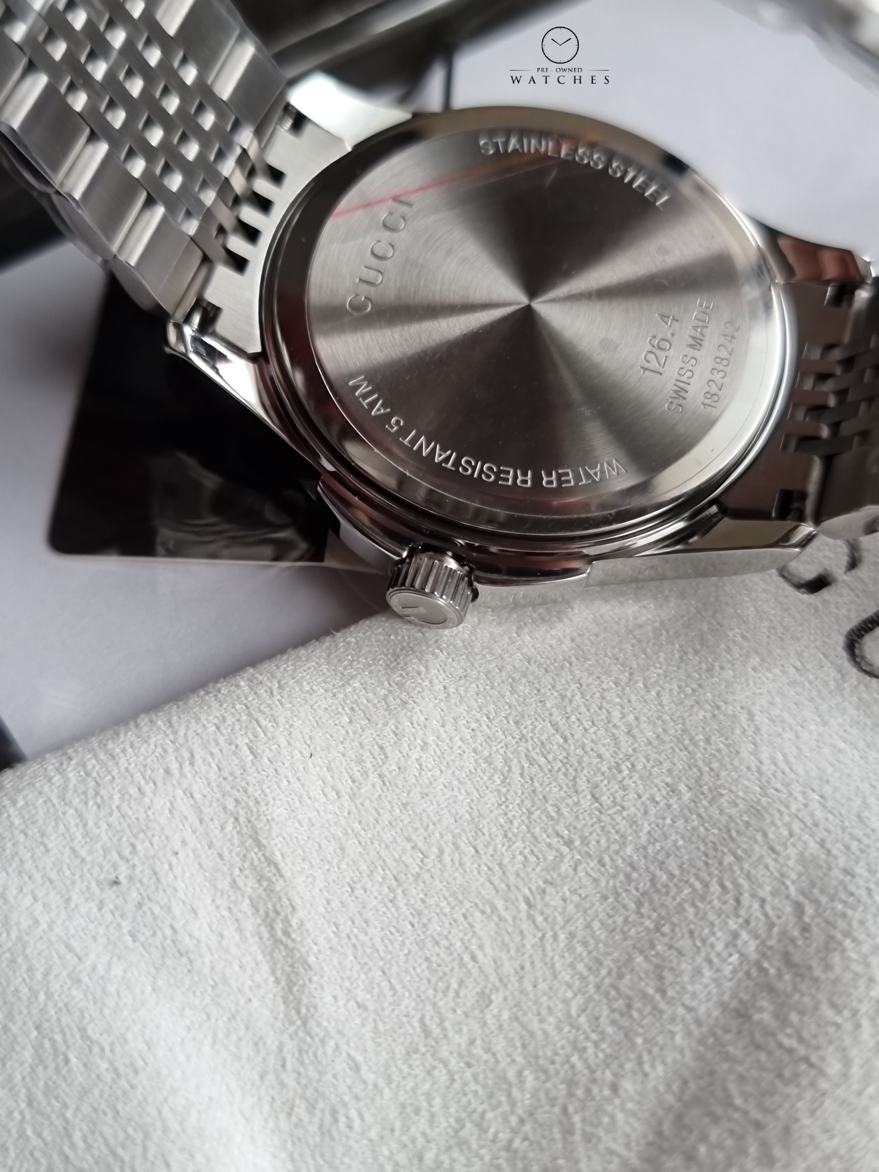 Gucci Men’s Swiss Made Quartz Silver Stainless Steel Black Dial 38mm Watch YA126408