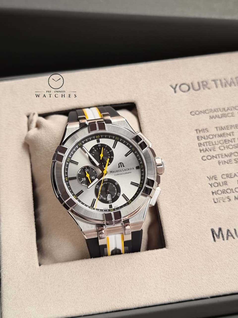 Maurice Lacroix Aikon Two-tone Silicone Strap Silver Dial Chronograph Quartz Watch for Gents - AI1018-TT030-130-K