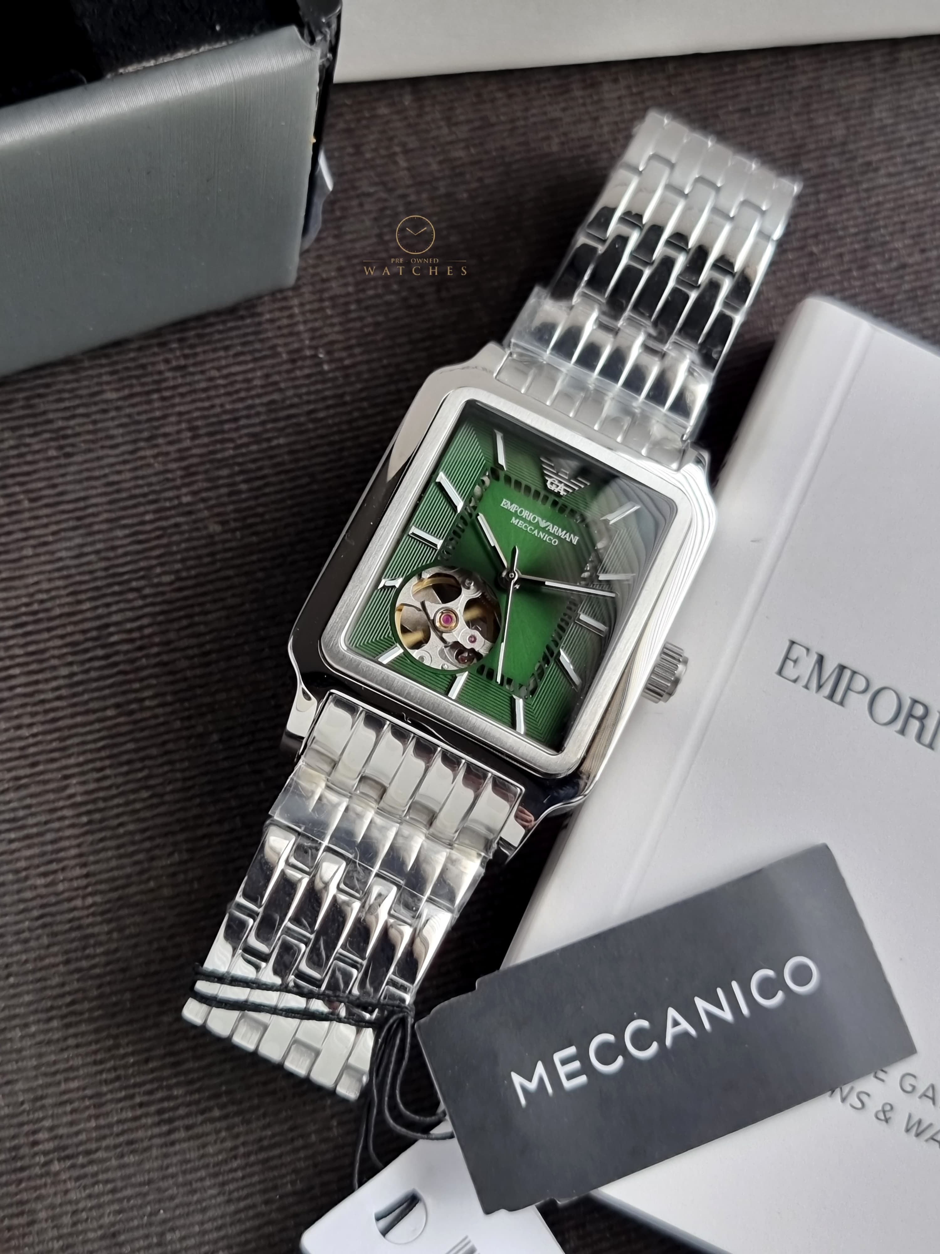 Emporio Armani Meccanico Automatic Green 32×48mm Dial Silver Watch For Men - AR60067