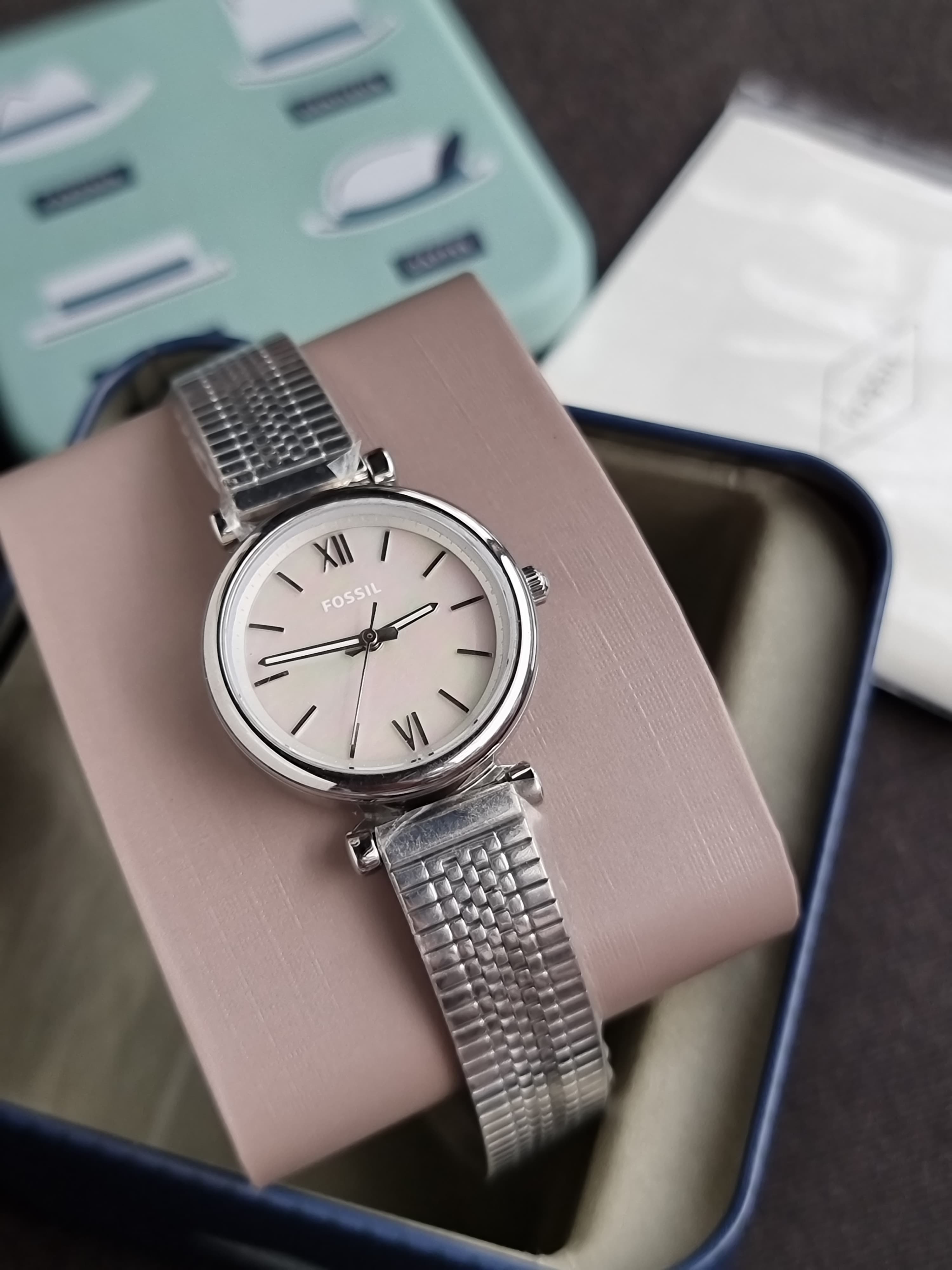 Fossil Carlie Silver Stainless Steel Silver Dial Quartz Watch for Ladies - ES4695