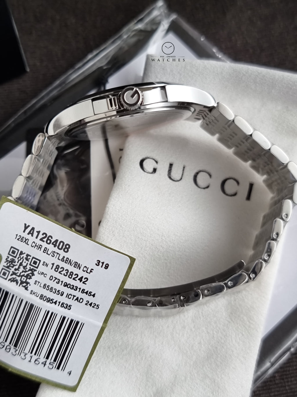 Gucci Men’s Swiss Made Quartz Silver Stainless Steel Black Dial 38mm Watch YA126408