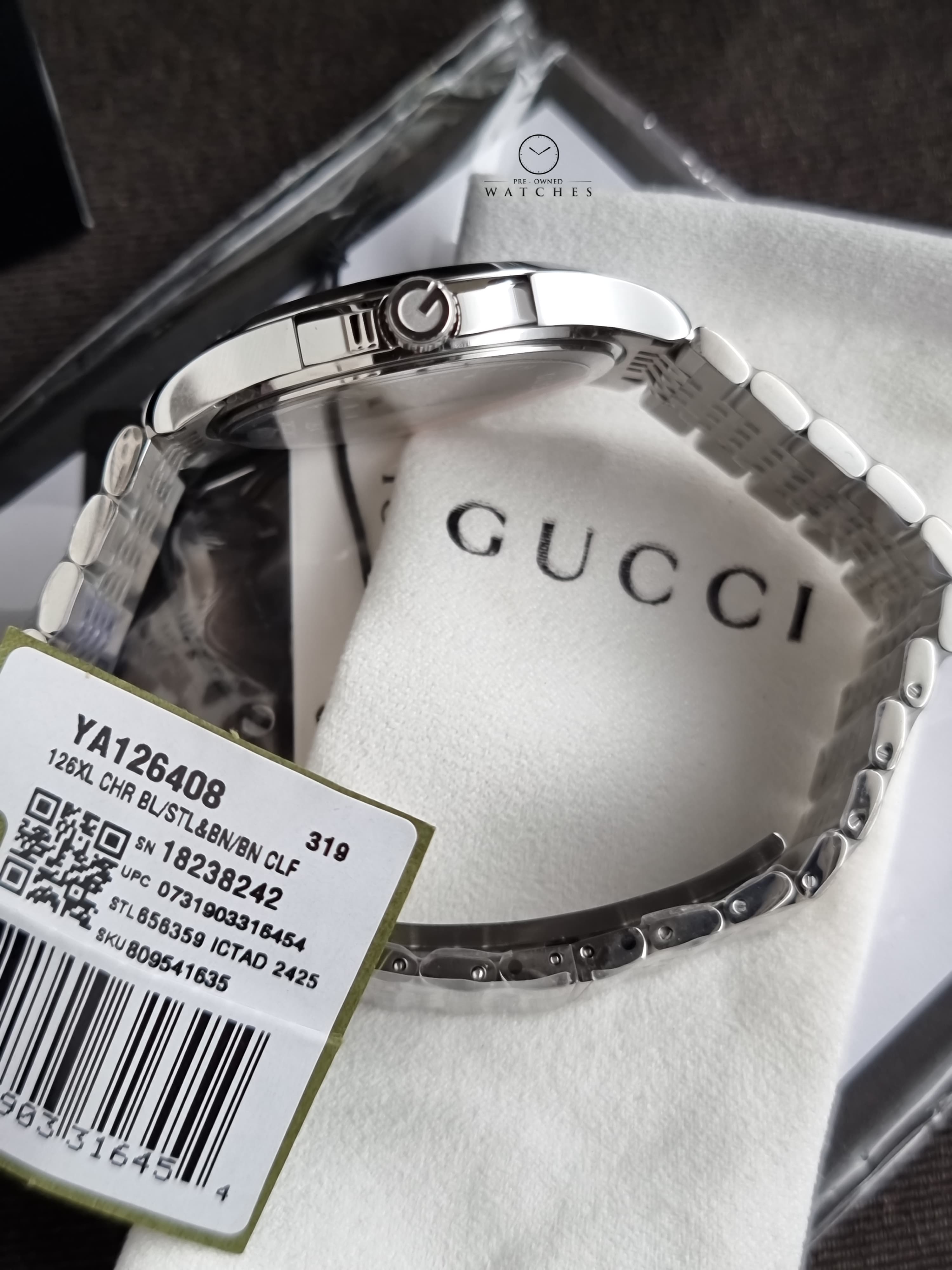 Gucci Men’s Swiss Made Quartz Silver Stainless Steel Black Dial 38mm Watch YA126408