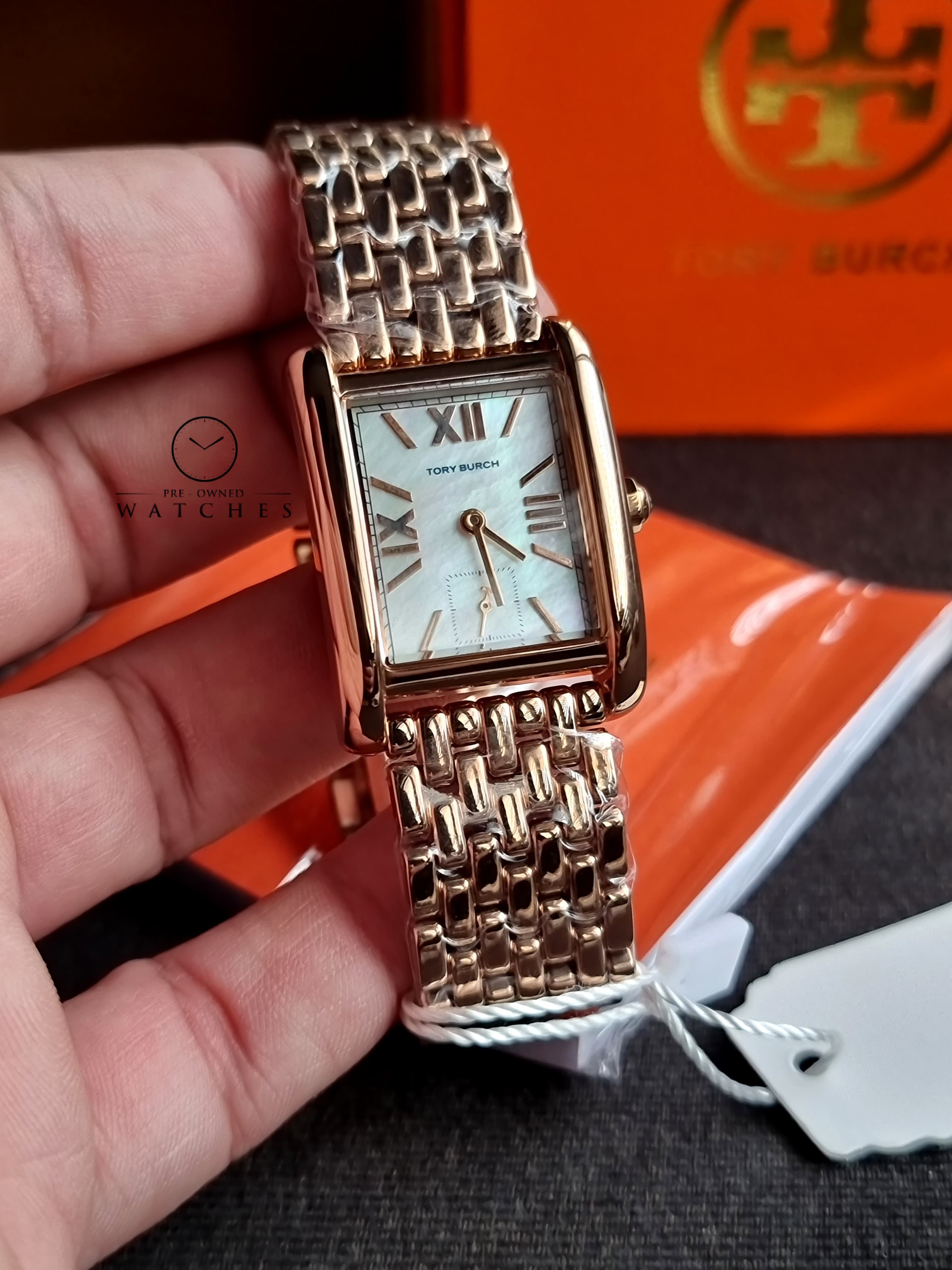 Tory Burch Eleanor Mother of Pearl White Dial Rose Gold Steel Strap Watch for Women - TBW1079