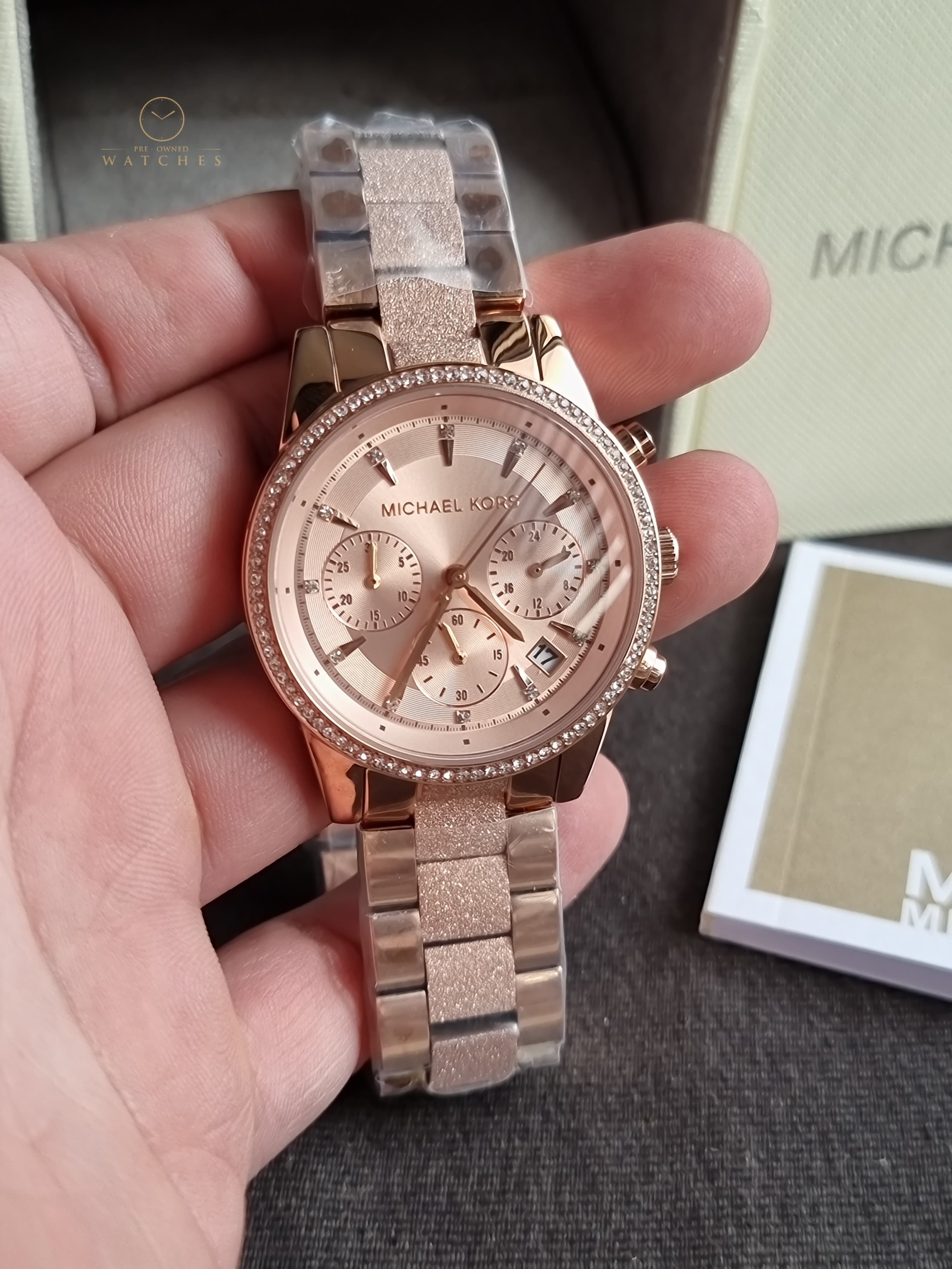 Michael Kors Ritz Rose Gold Stainless Steel Rose Gold 37mm Dial Chronograph Quartz Watch for Ladies - MK6598