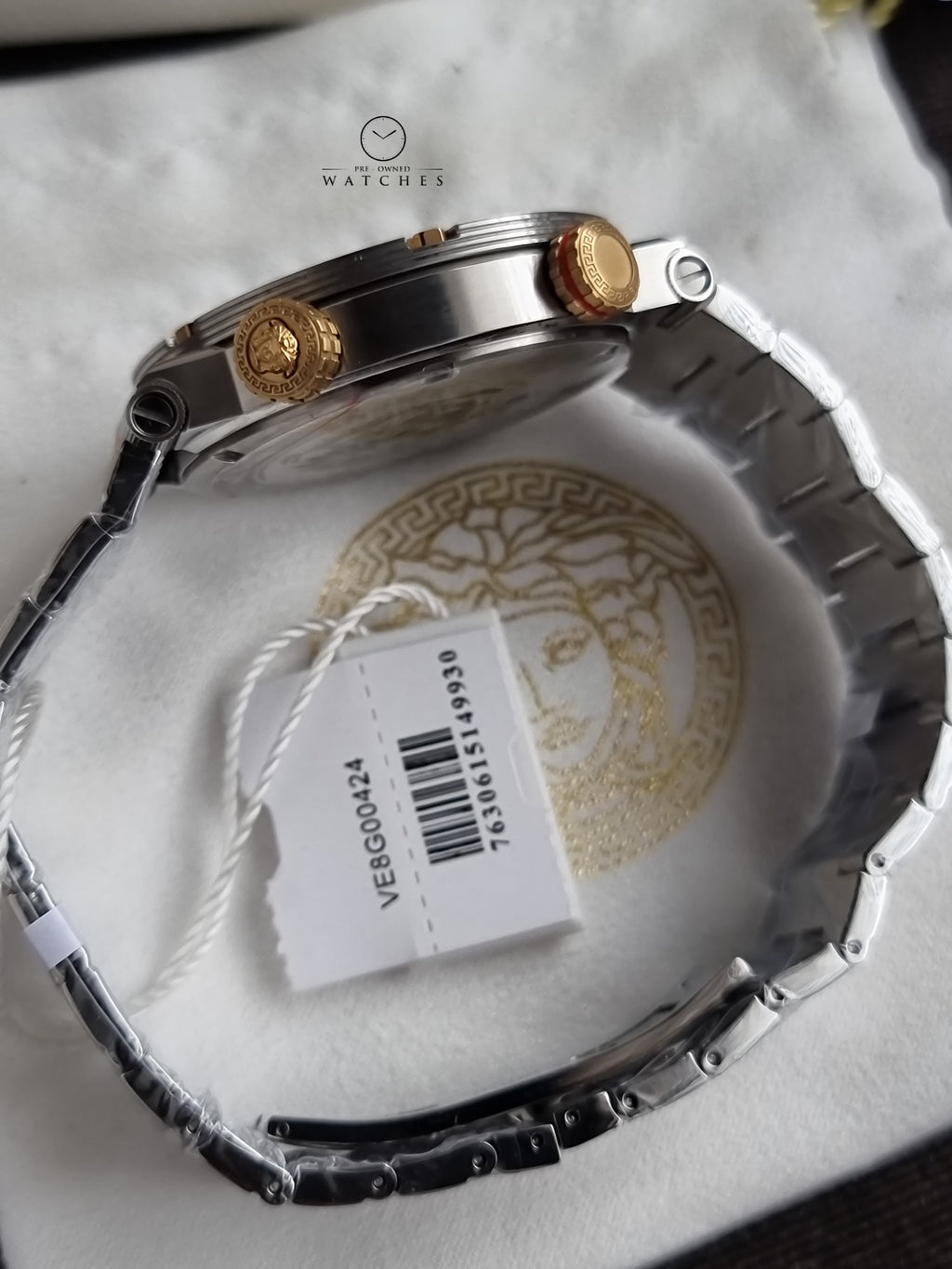 Versace Greca Logo Divers Two-tone Stainless Steel Black 43mm Dial Quartz Watch for Gents - VE8G00424
