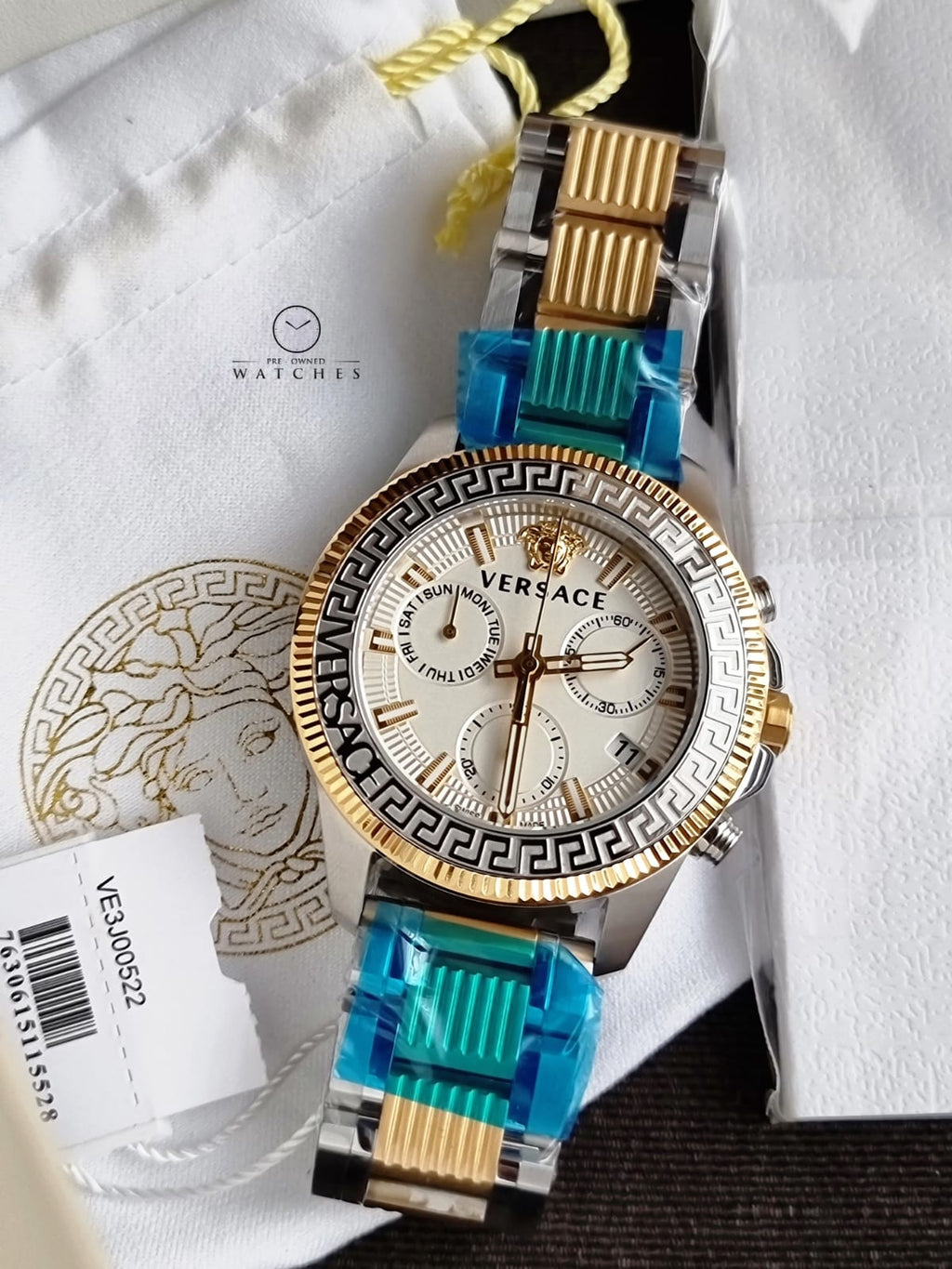 Versace Greca Action Two-tone Stainless Steel Silver Dial Chronograph Quartz Watch for Gents - VE3J00522