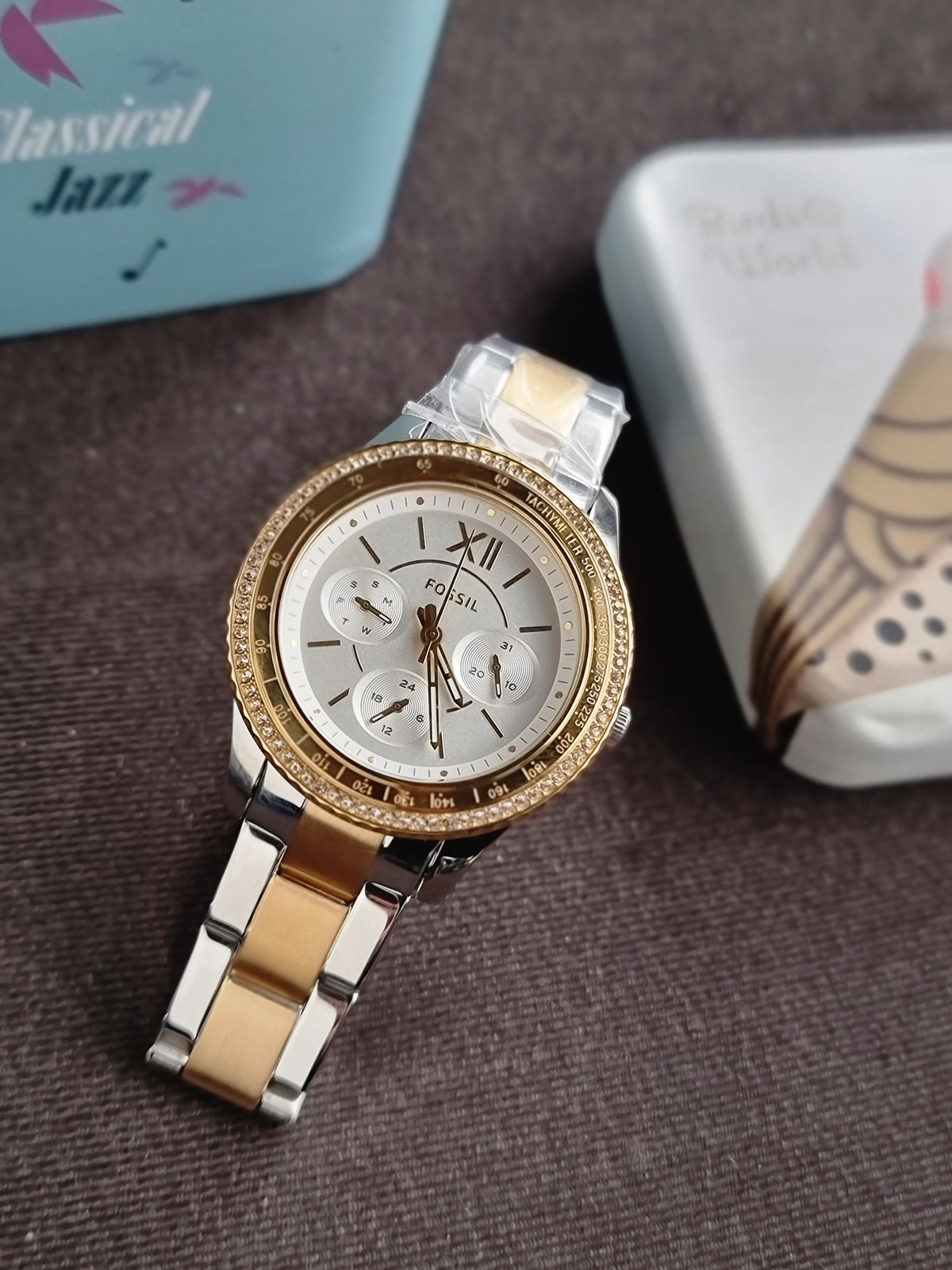 Fossil Stella Sport ES5107 Crystal Stones White Dial Two Tone Women’s Watch